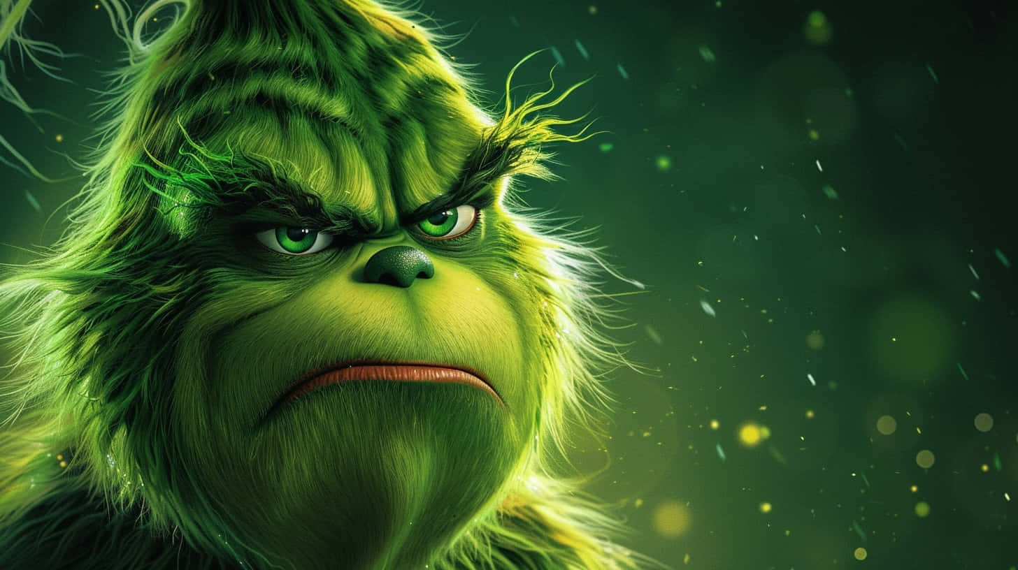 Grinch, glowing green, dark green bokeh background, HD Desktop Wallpaper