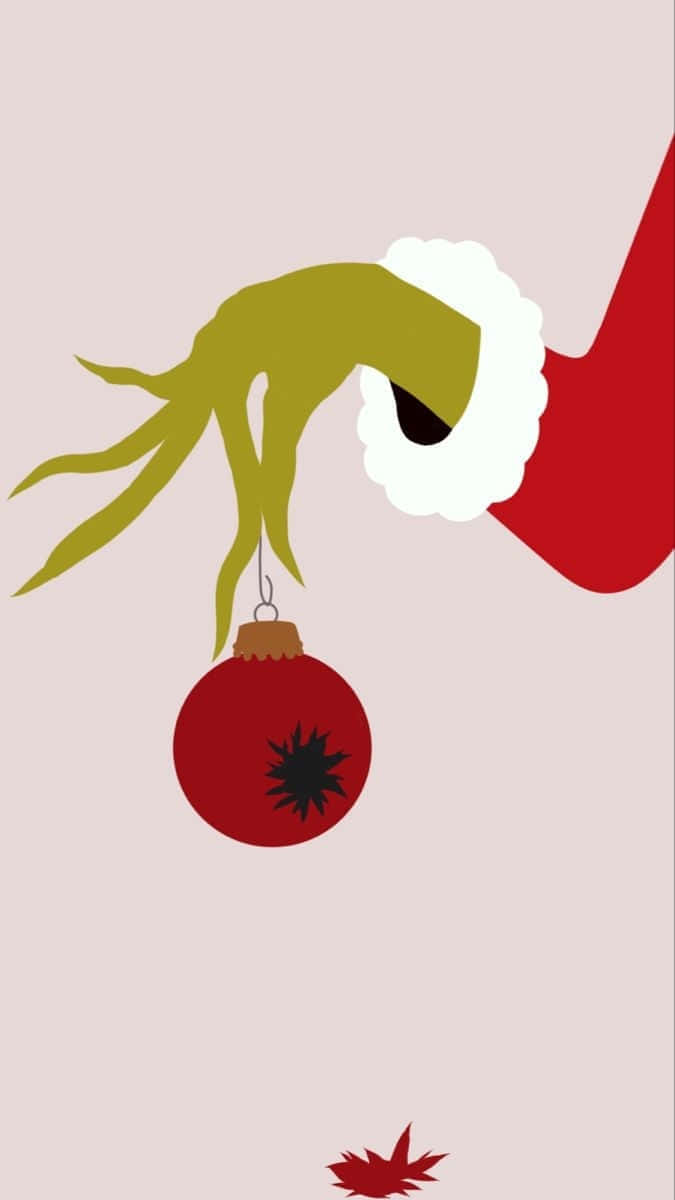 Grinch, green hand, red ornament, SD Phone Wallpaper