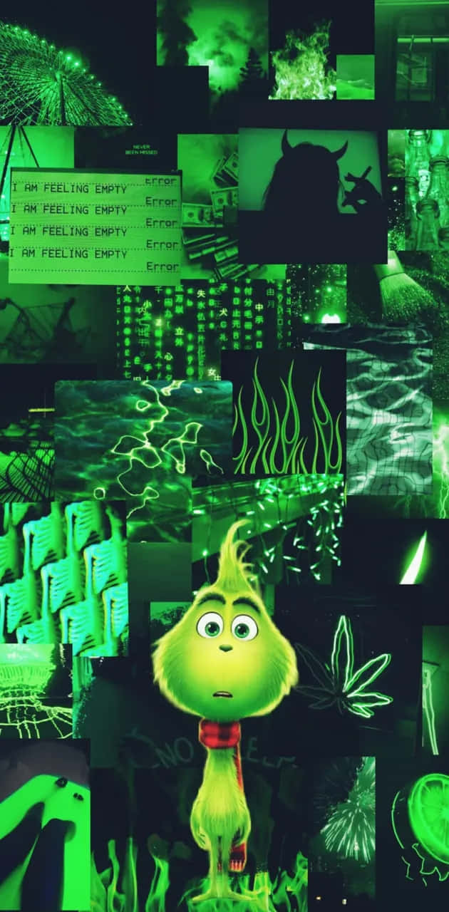 Grinch, green-tinted, glitchy text, HD Phone Wallpaper