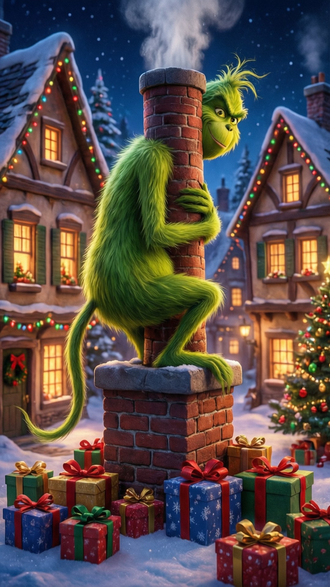 Grinch, chimney, snowy chimney, Full HD Phone Wallpaper