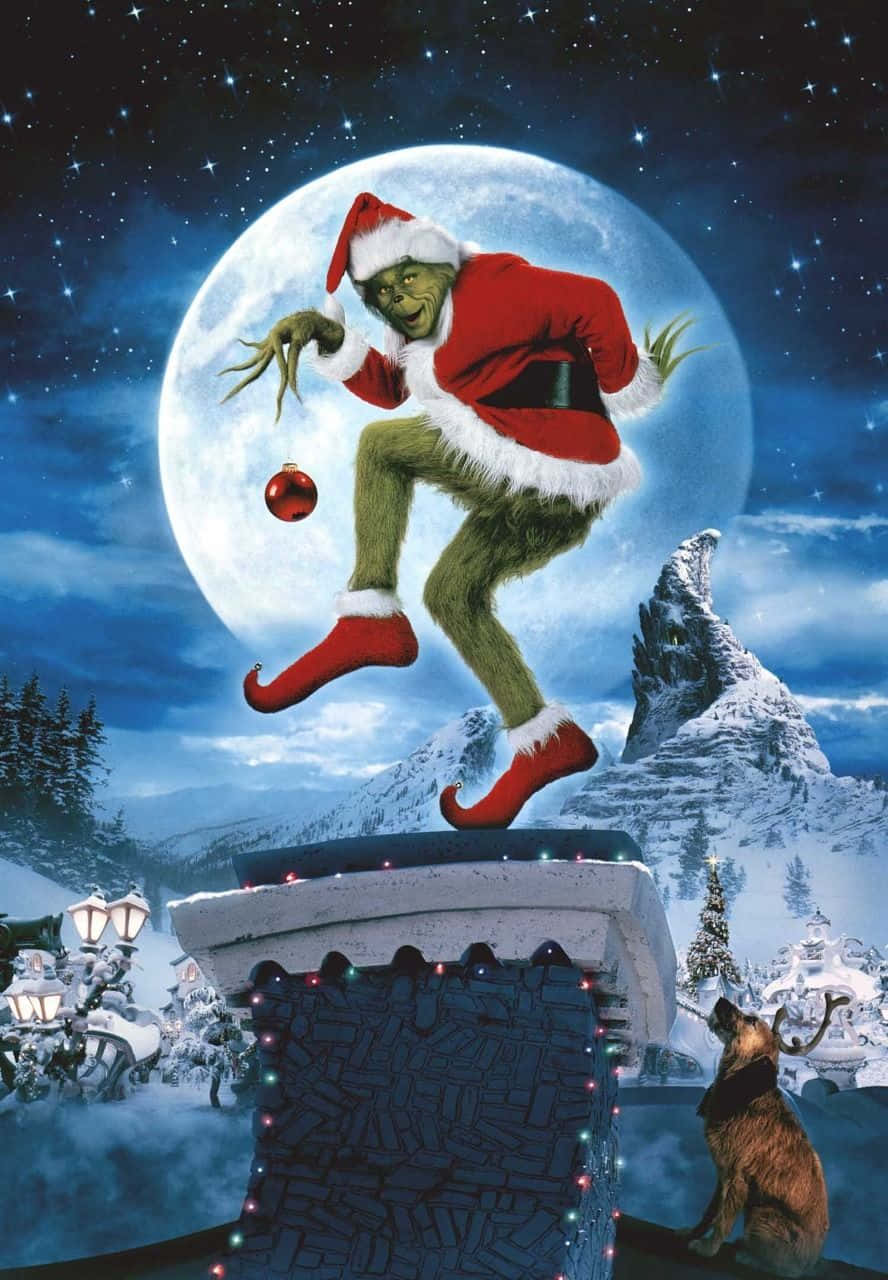 Grinch, Santa suit, snowy roof, HD Phone Wallpaper