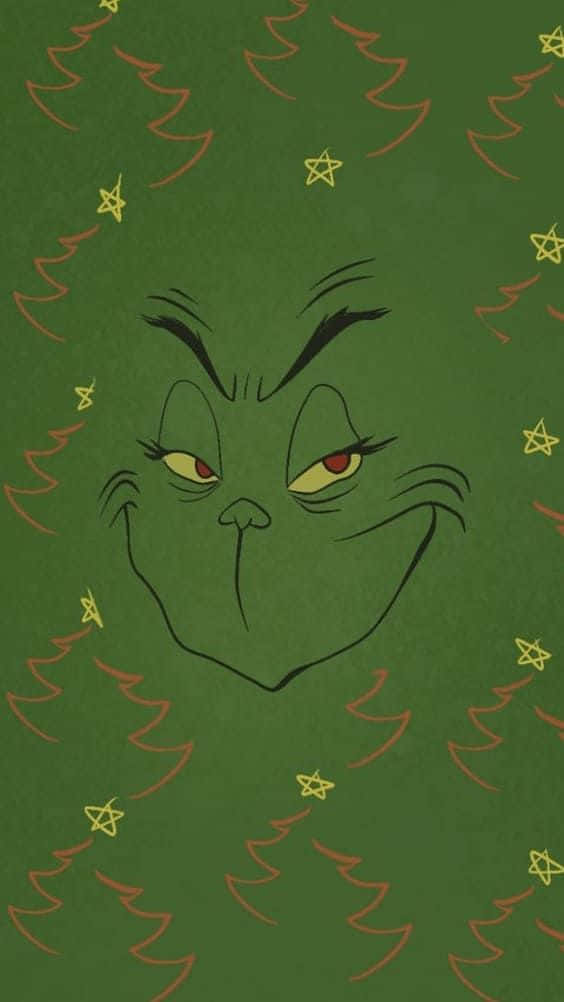 Grinch, festive green background, red trees, SD Phone Wallpaper