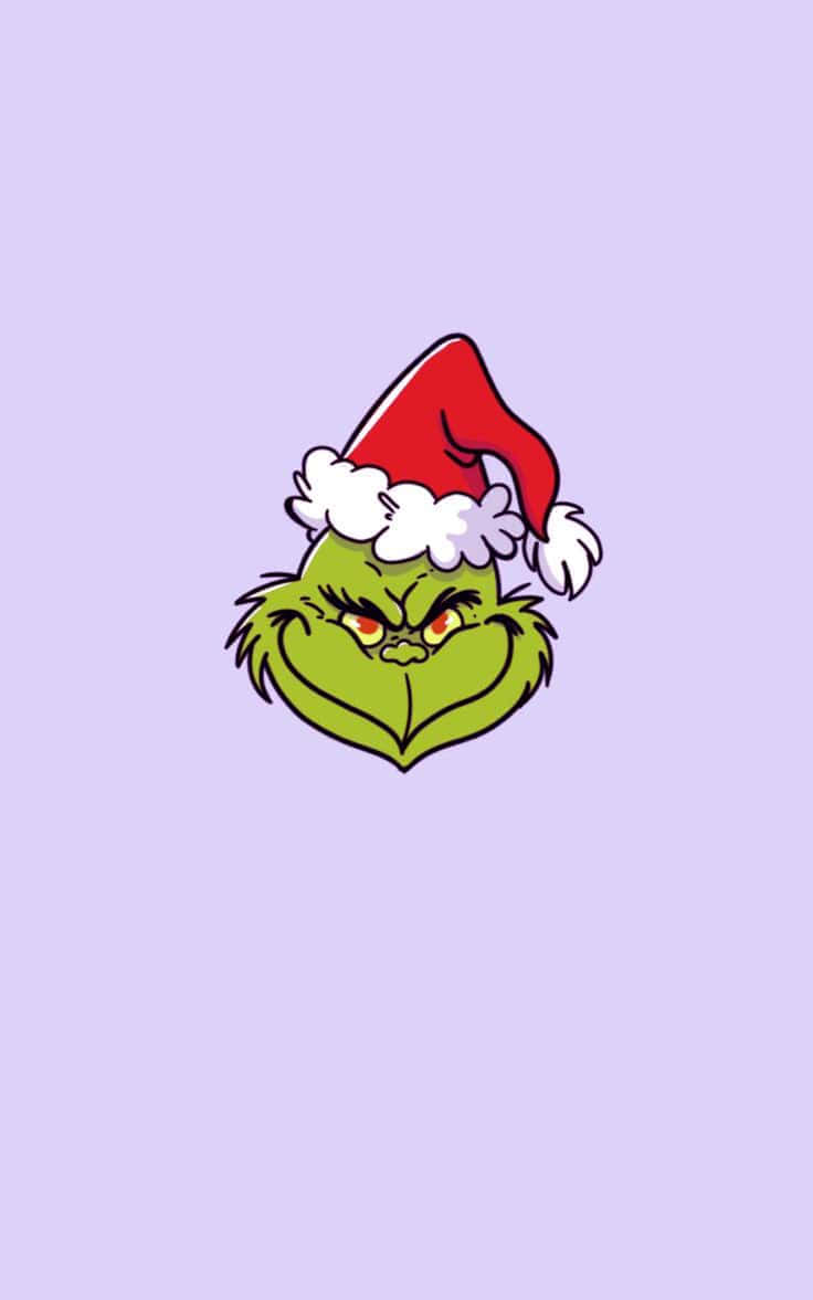 Grinch, red Santa hat, soft lavender background, SD Phone Wallpaper