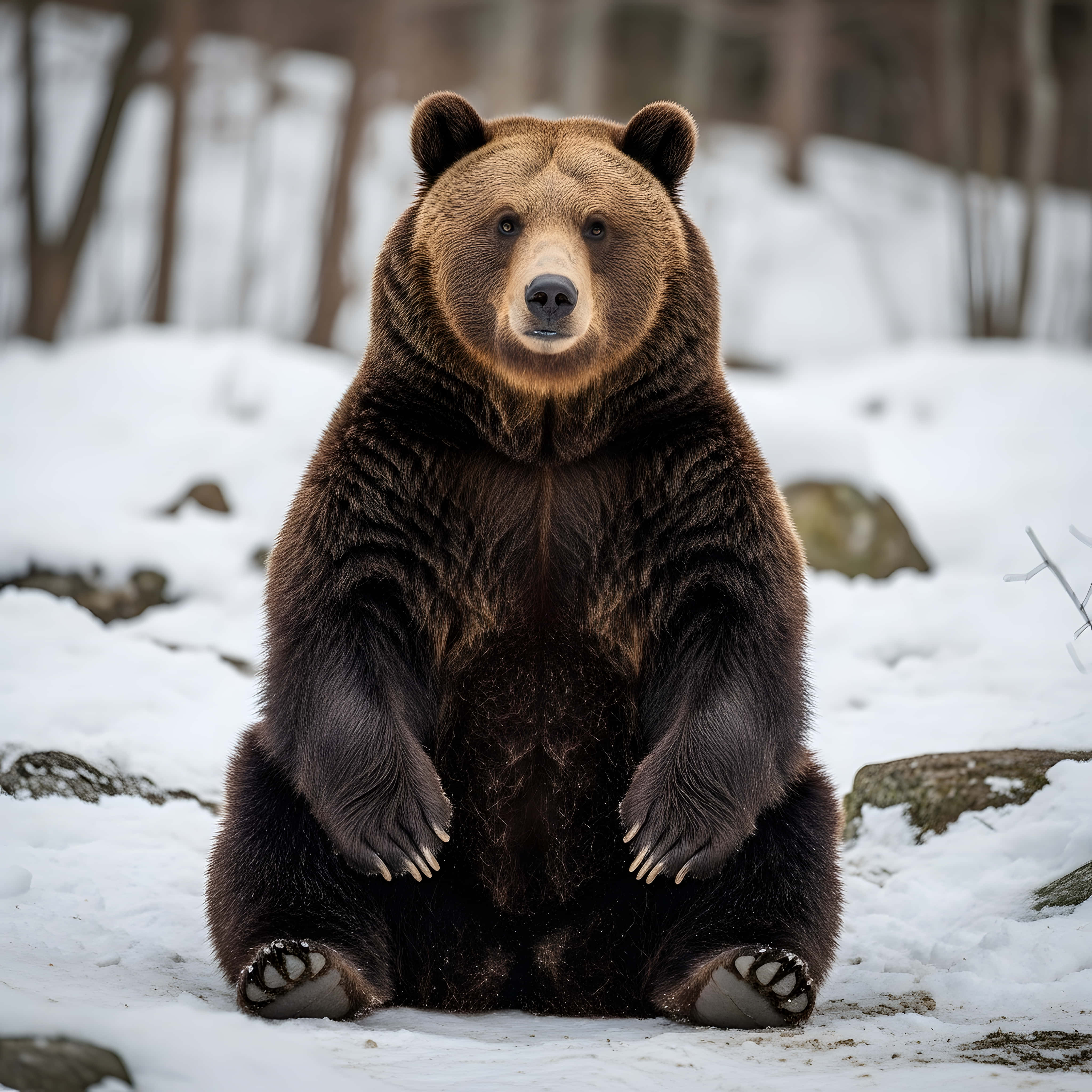 grizzly bear, brown bear, deep snow, 4K Desktop Wallpaper