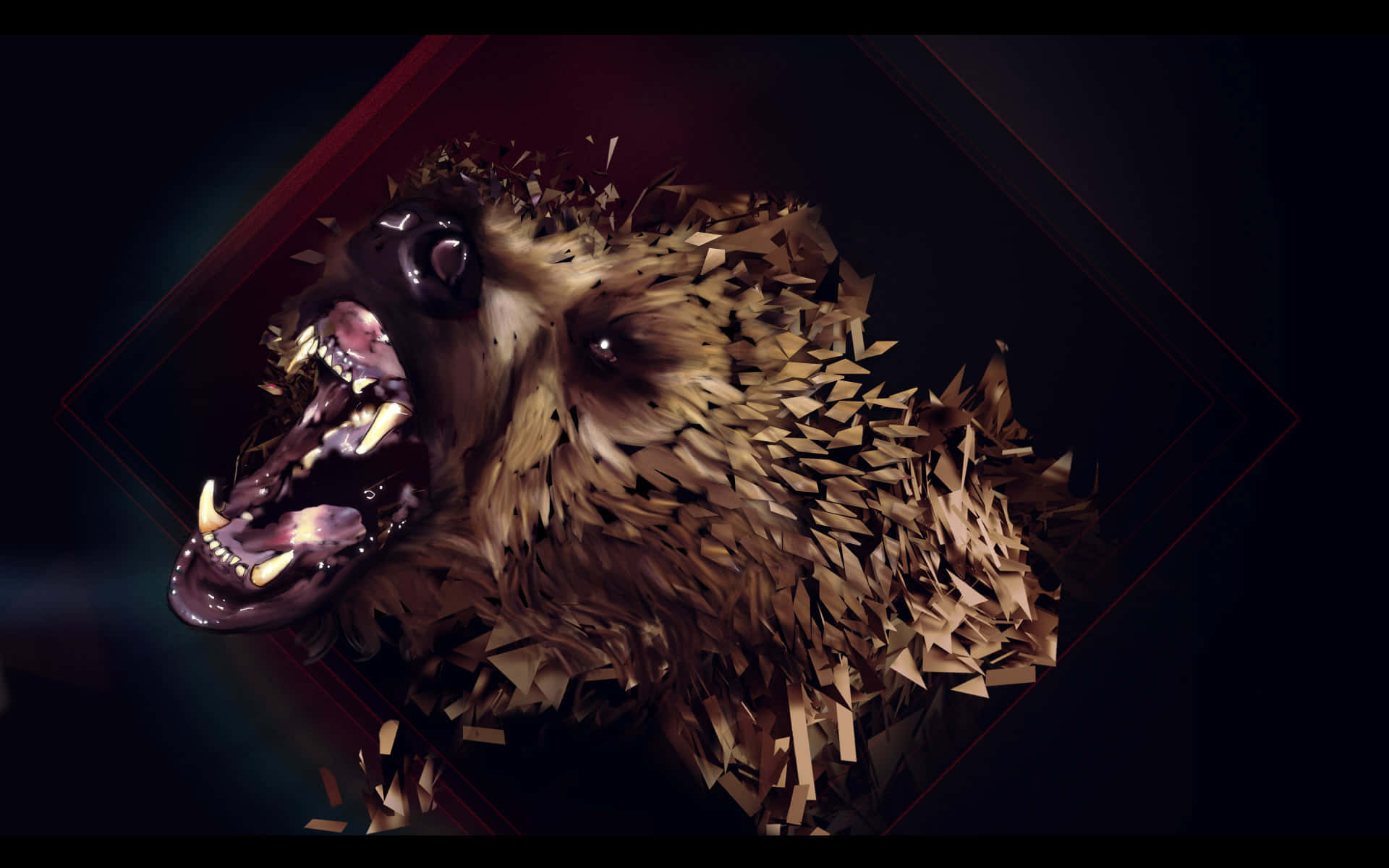 abstract grizzly bear artwork, golden-brown fur, sharp teeth, Full HD Desktop Wallpaper