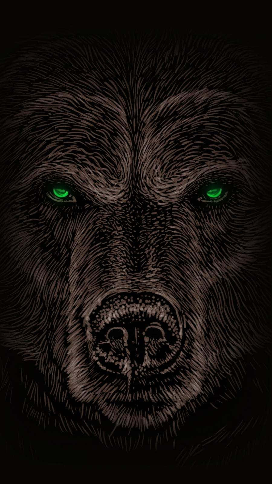 grizzly bear, glowing green eyes, dark background, HD Phone Wallpaper