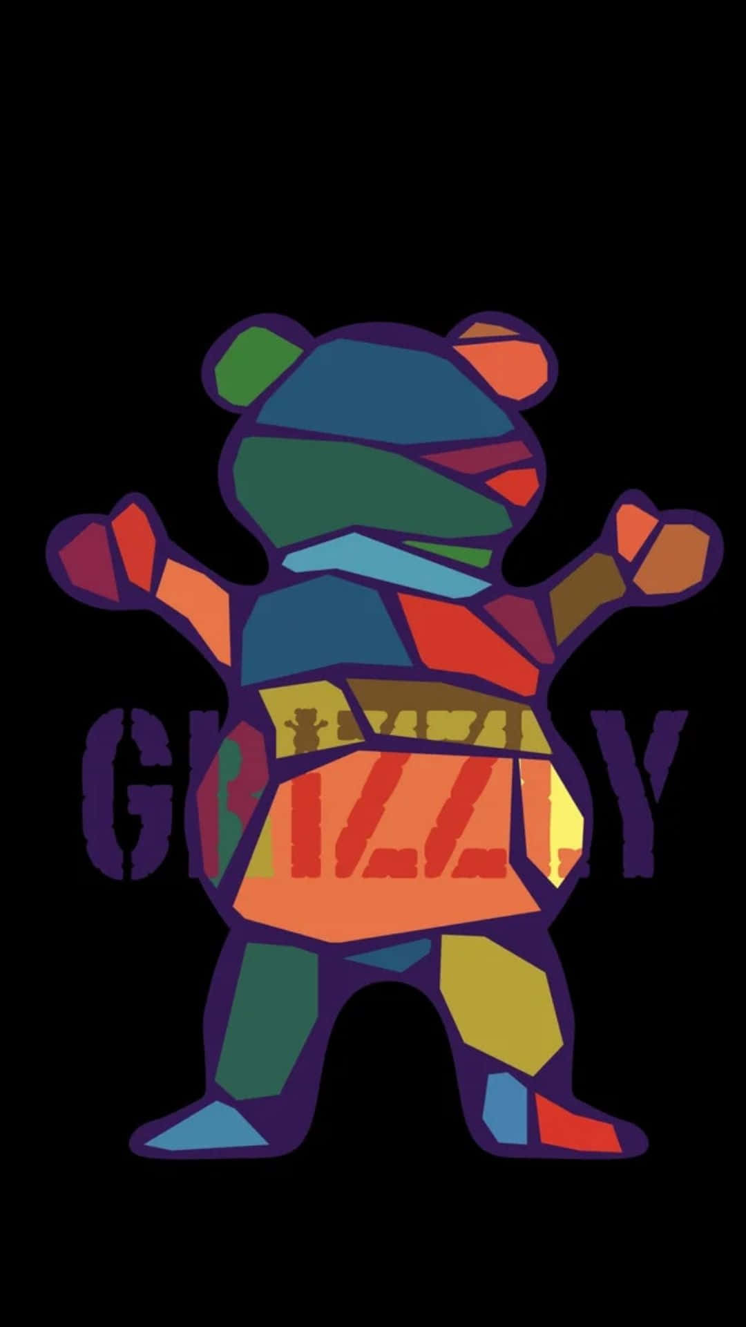 Grizzly Griptape, colorful bear logo, vibrant geometric color blocks, Full HD Phone Wallpaper