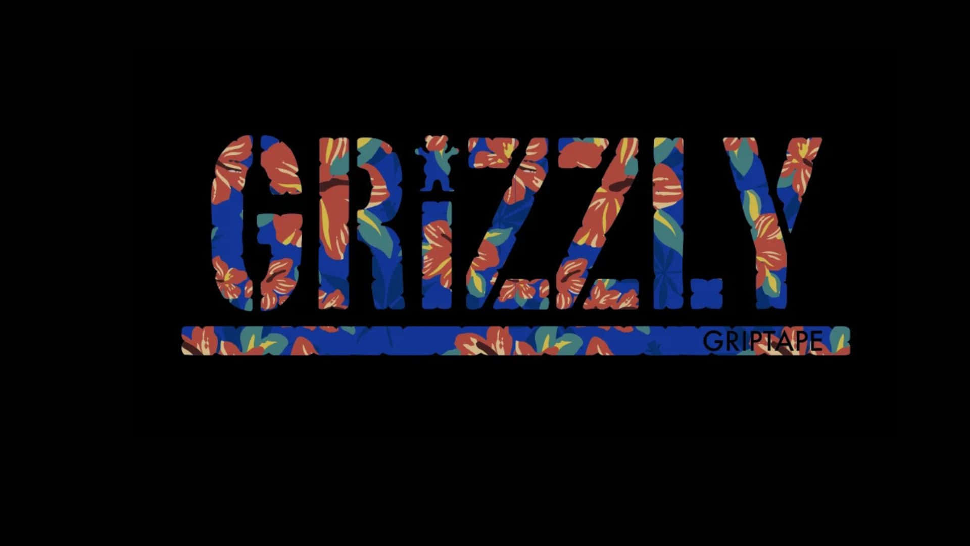 Grizzly Griptape, floral logo, blue background, Full HD Desktop Wallpaper