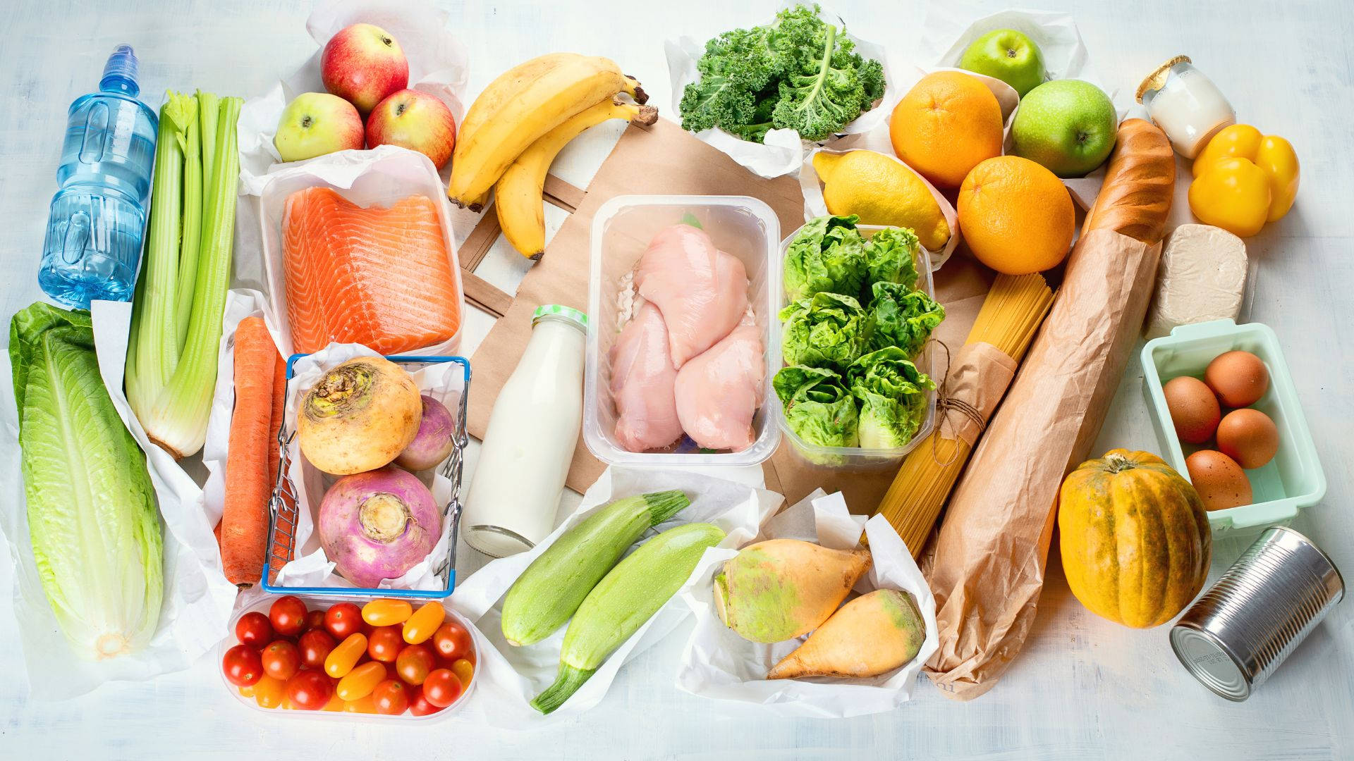 grocery items, fresh groceries, fruits, Full HD Desktop Wallpaper