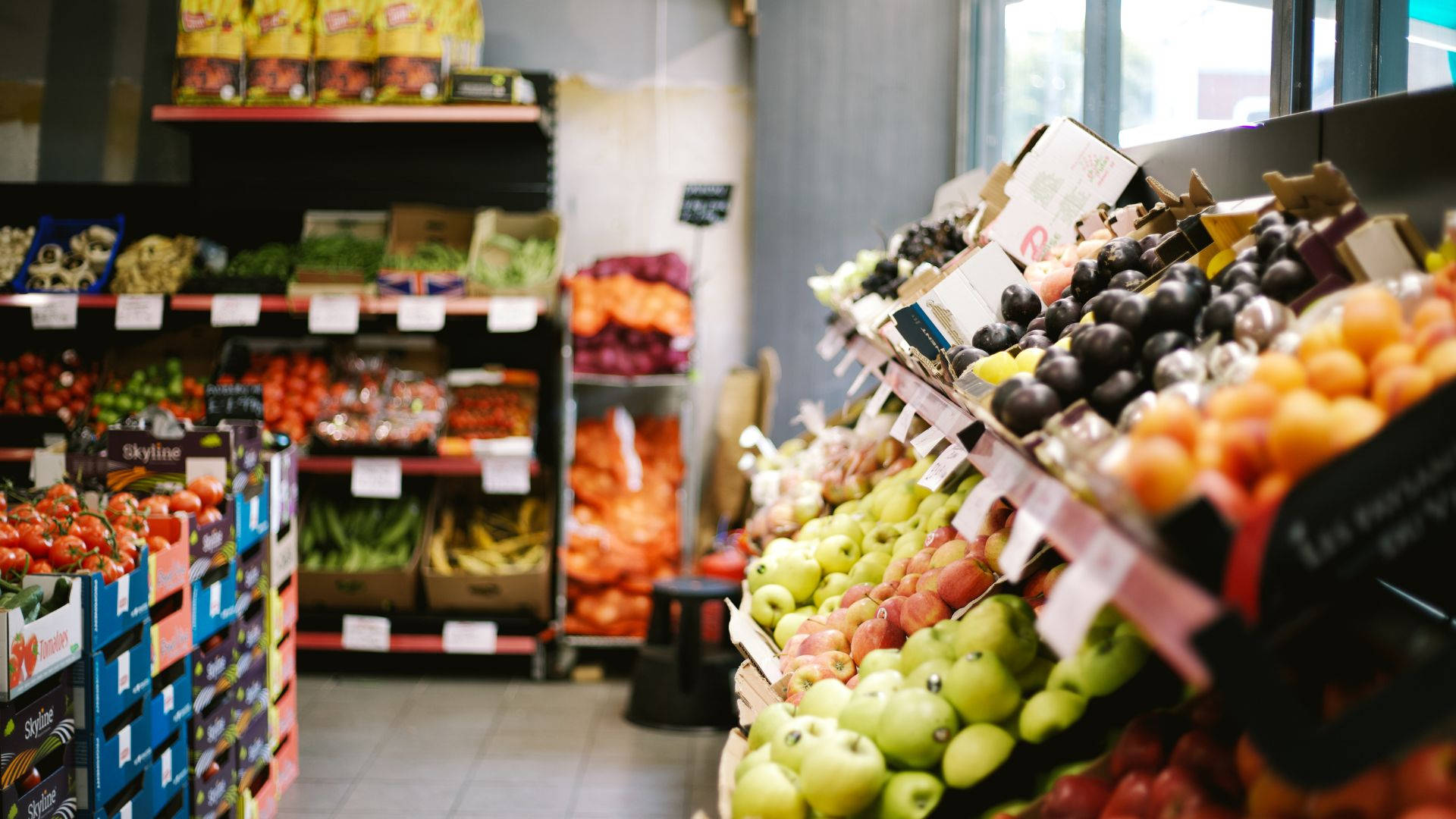 grocery store, aisle, apples, Full HD Desktop Wallpaper