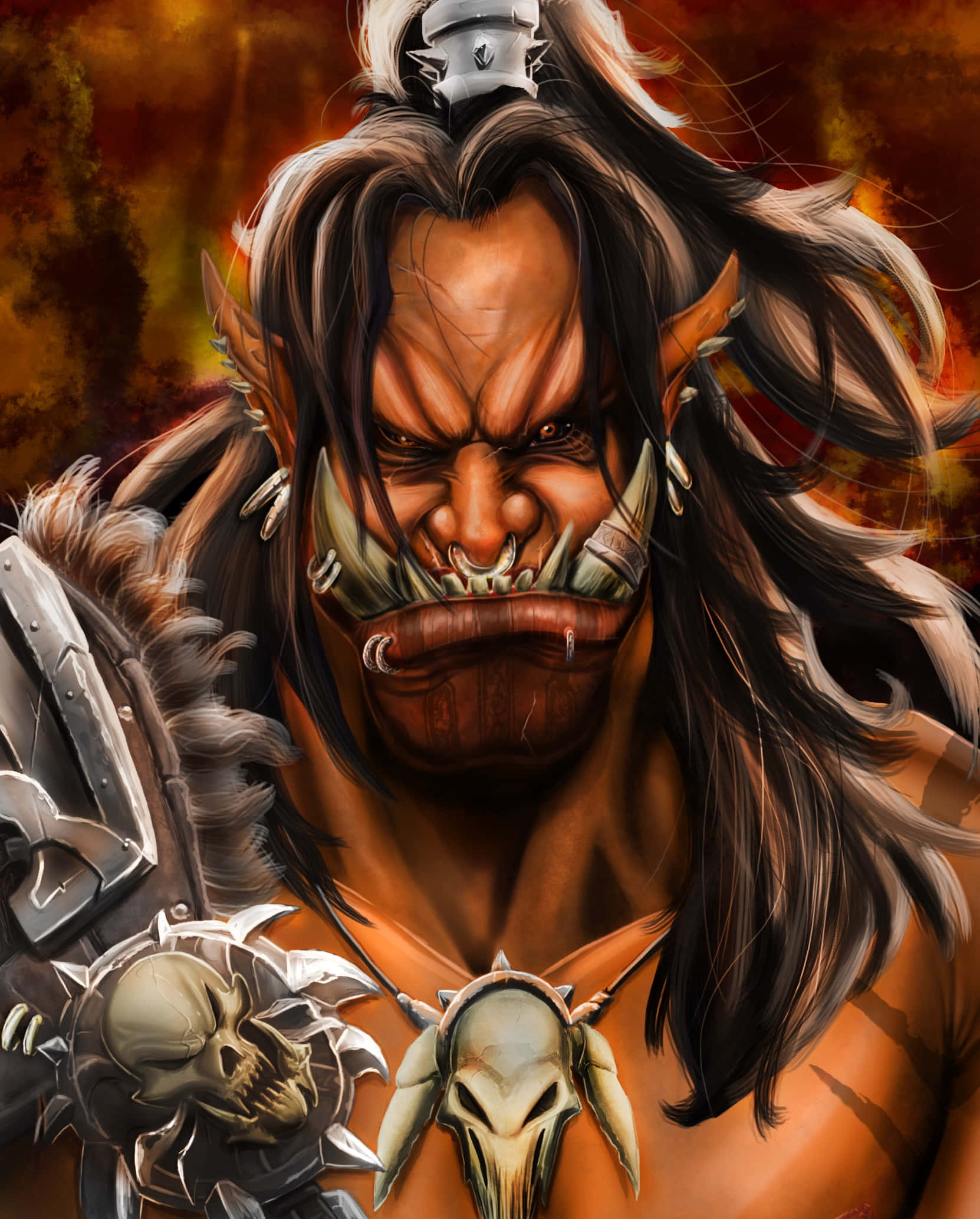 Grom Hellscream, orc warrior, long dark hair, Full HD Phone Wallpaper