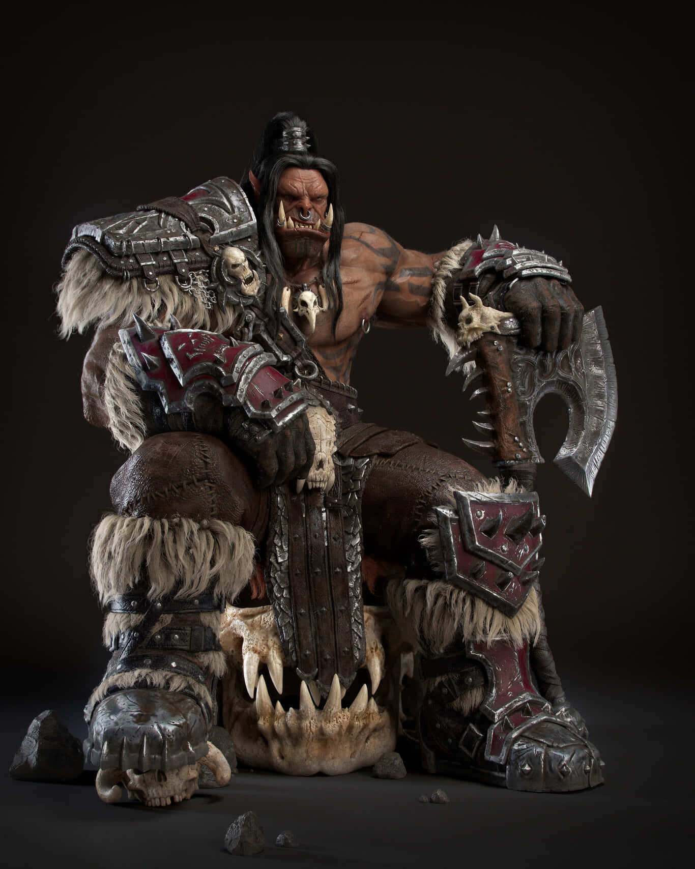 Grom Hellscream, ornate armor, throne of skulls and bones, HD Phone Wallpaper