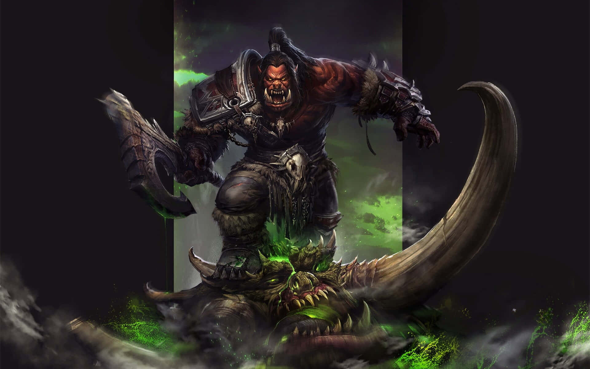 Grom Hellscream, orc warrior, slain dragon, Full HD Desktop Wallpaper