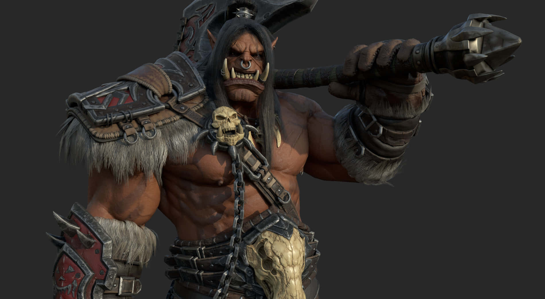 Grom Hellscream, spiked mace, fur-lined armor, HD Desktop Wallpaper