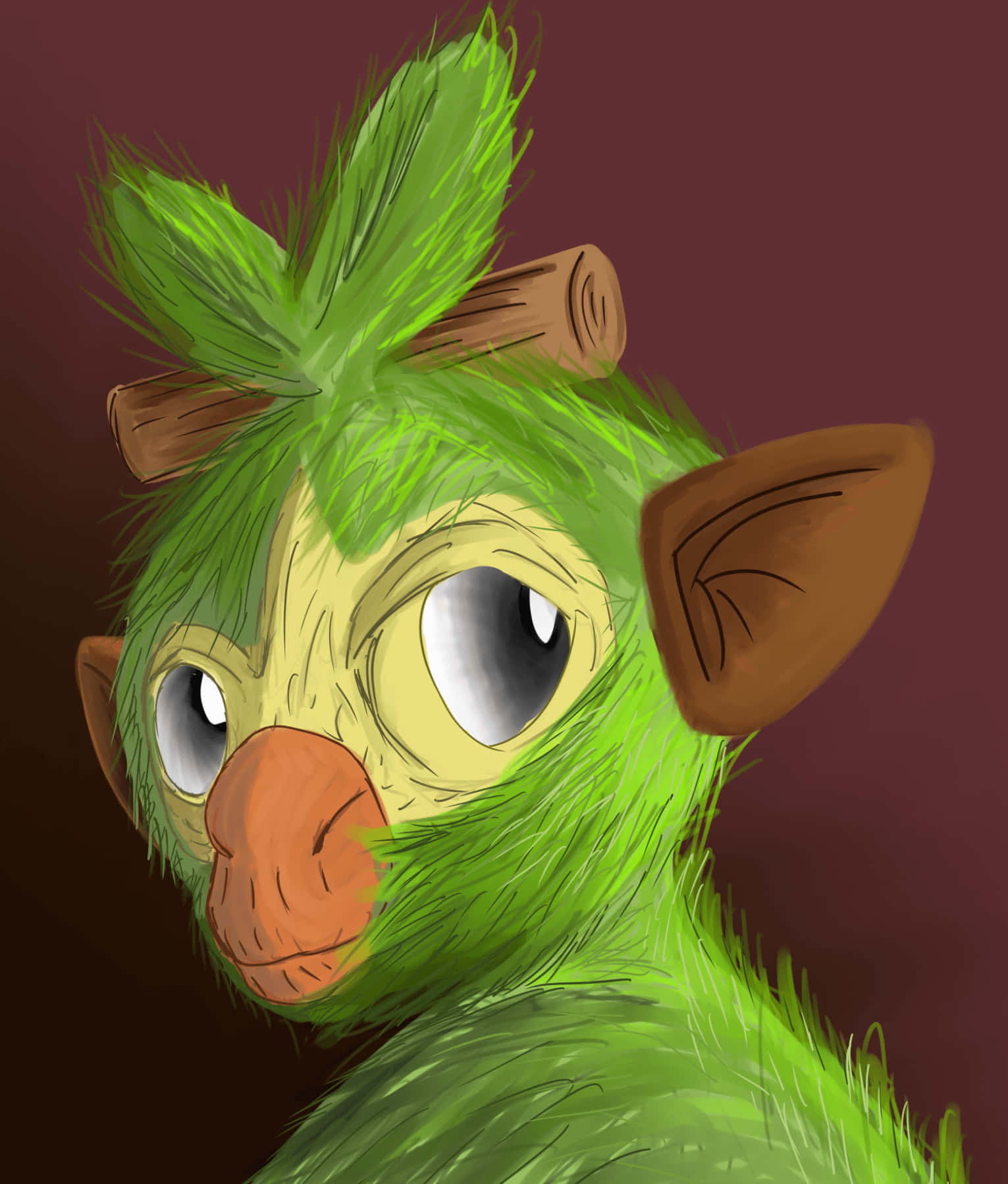 Grookey, green furry creature, large eyes, HD Phone Wallpaper