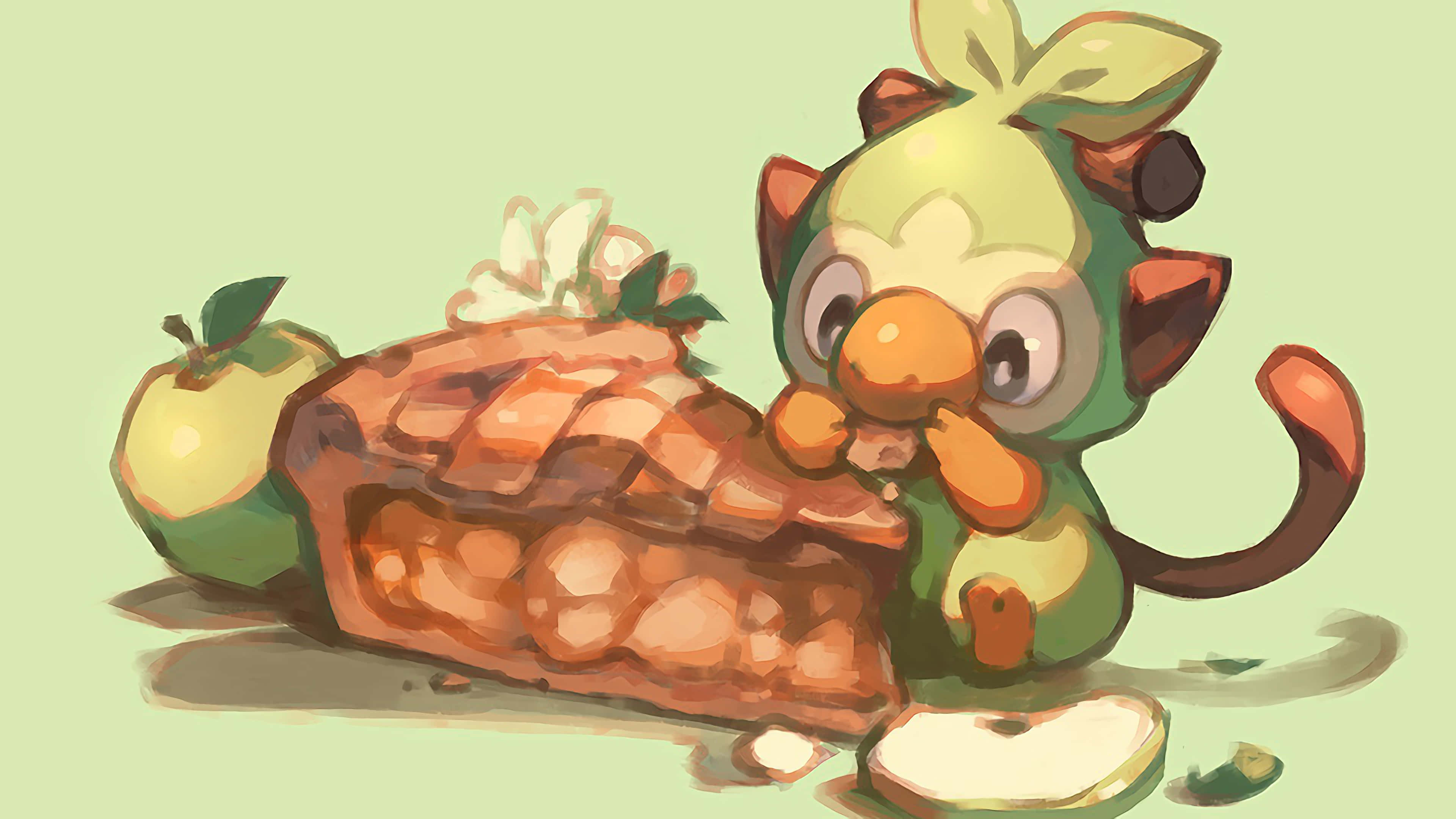 Grookey, apple pie, apple slices, 4K Desktop Wallpaper