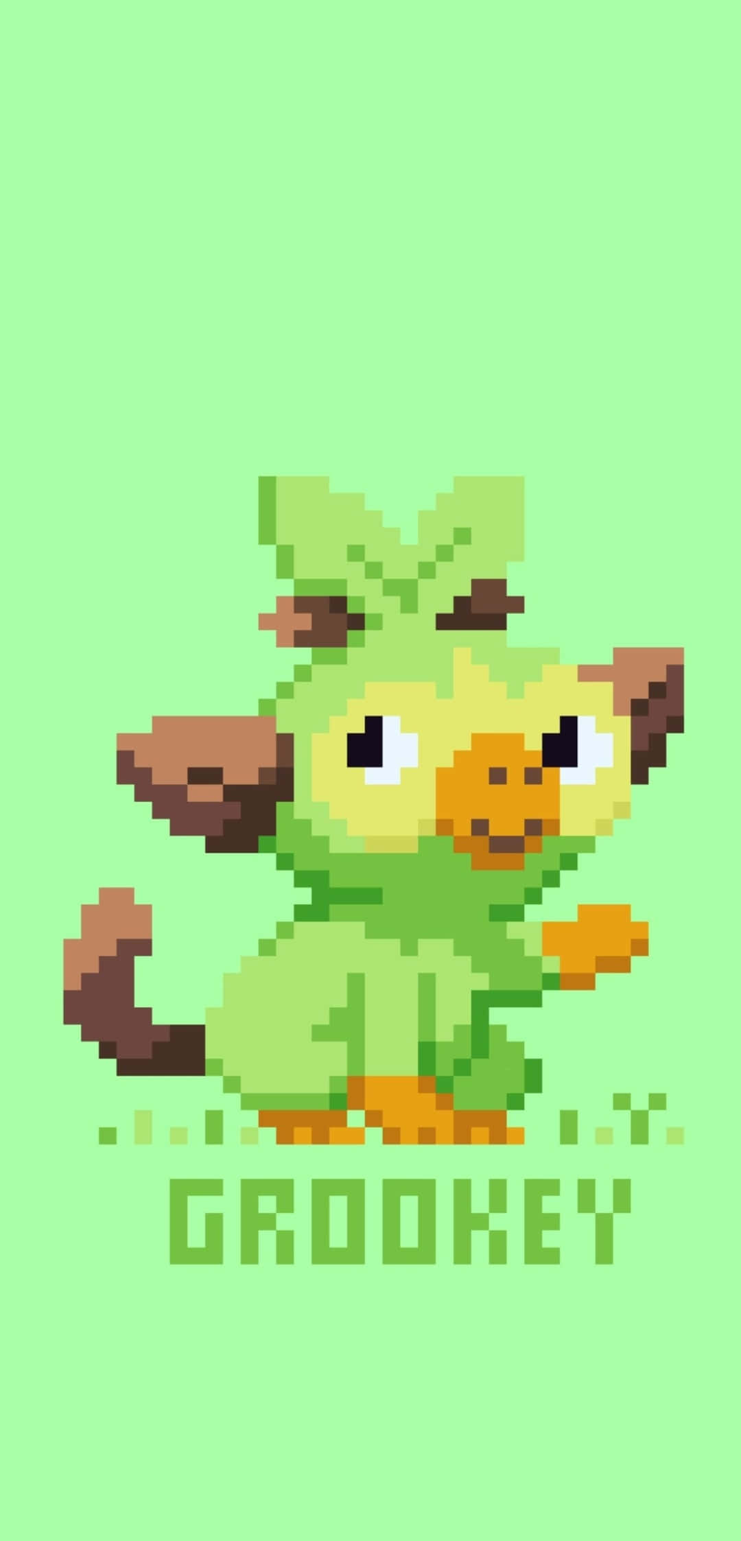 Grookey, pixel art, light green background, Full HD Phone Wallpaper