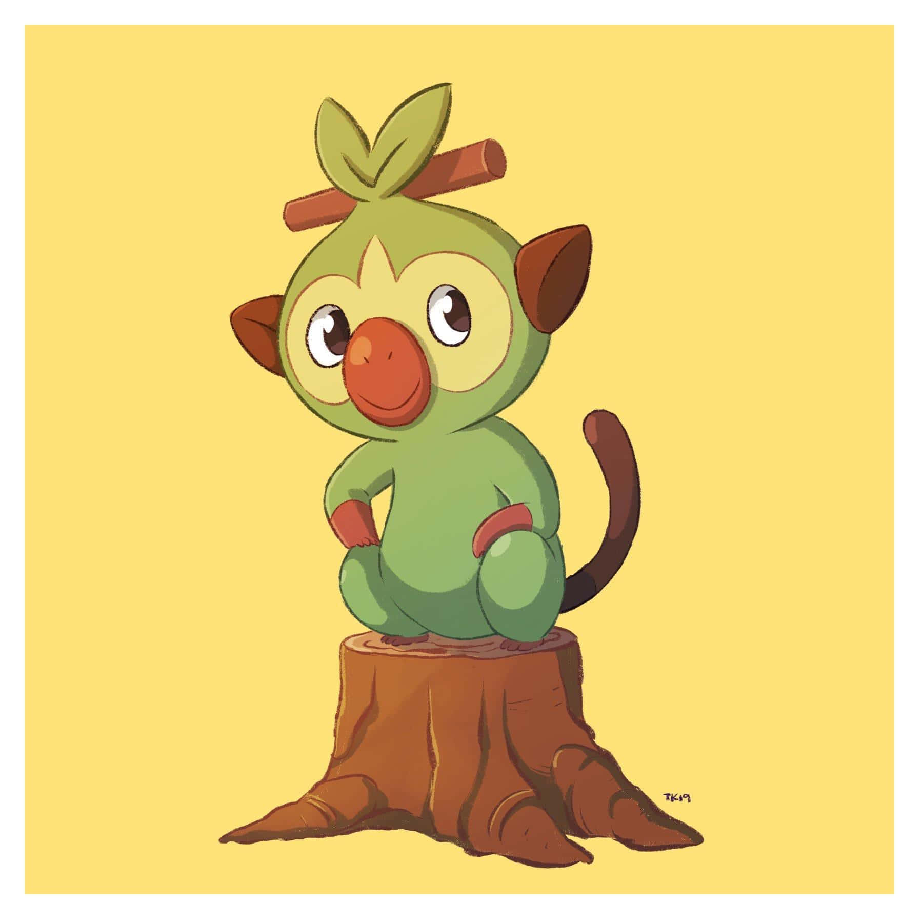 Grookey, green cartoon monkey, leaf ears, HD Desktop Wallpaper