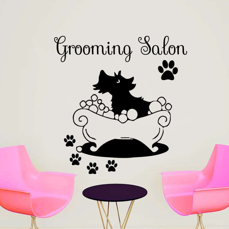 Grooming Salon, black wall decal, dog in a bubble bath, SD Desktop Wallpaper