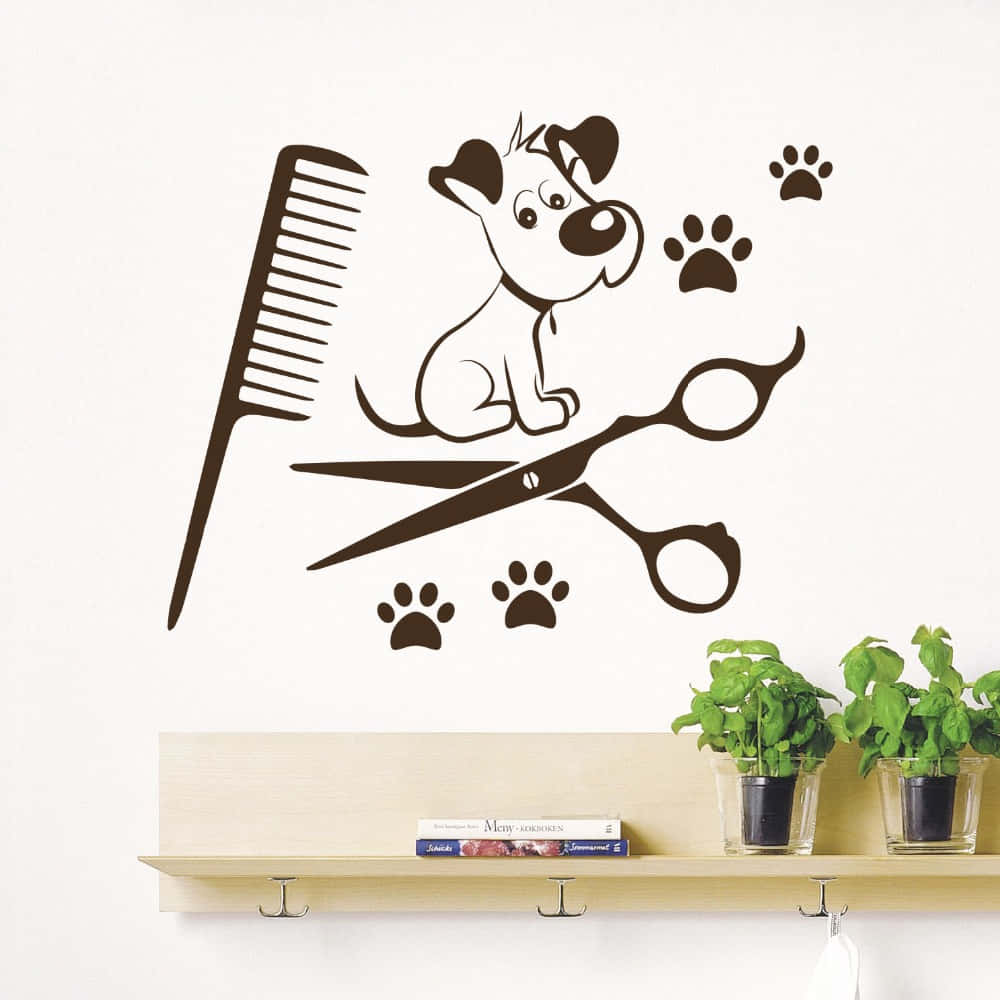 cartoon dog, scissors, comb, SD Desktop Wallpaper