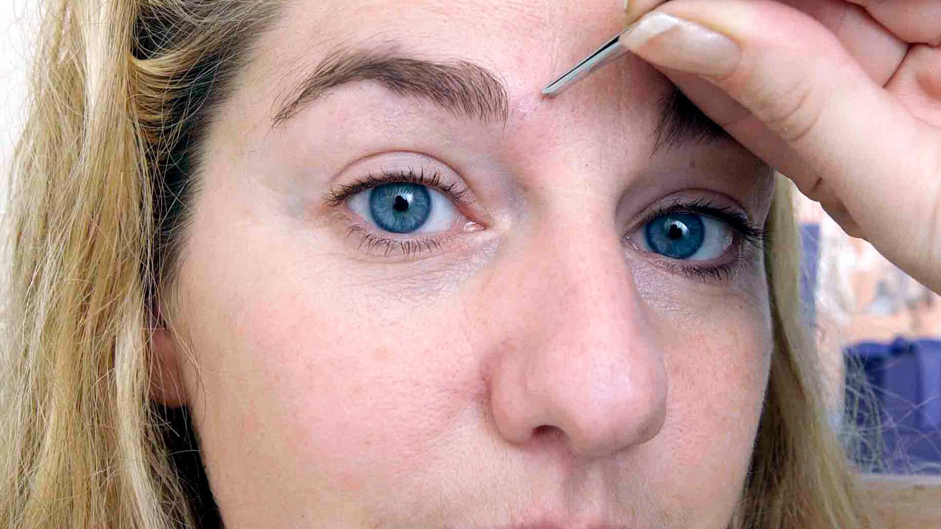 woman, blue eyes, tweezers, Full HD Desktop Wallpaper