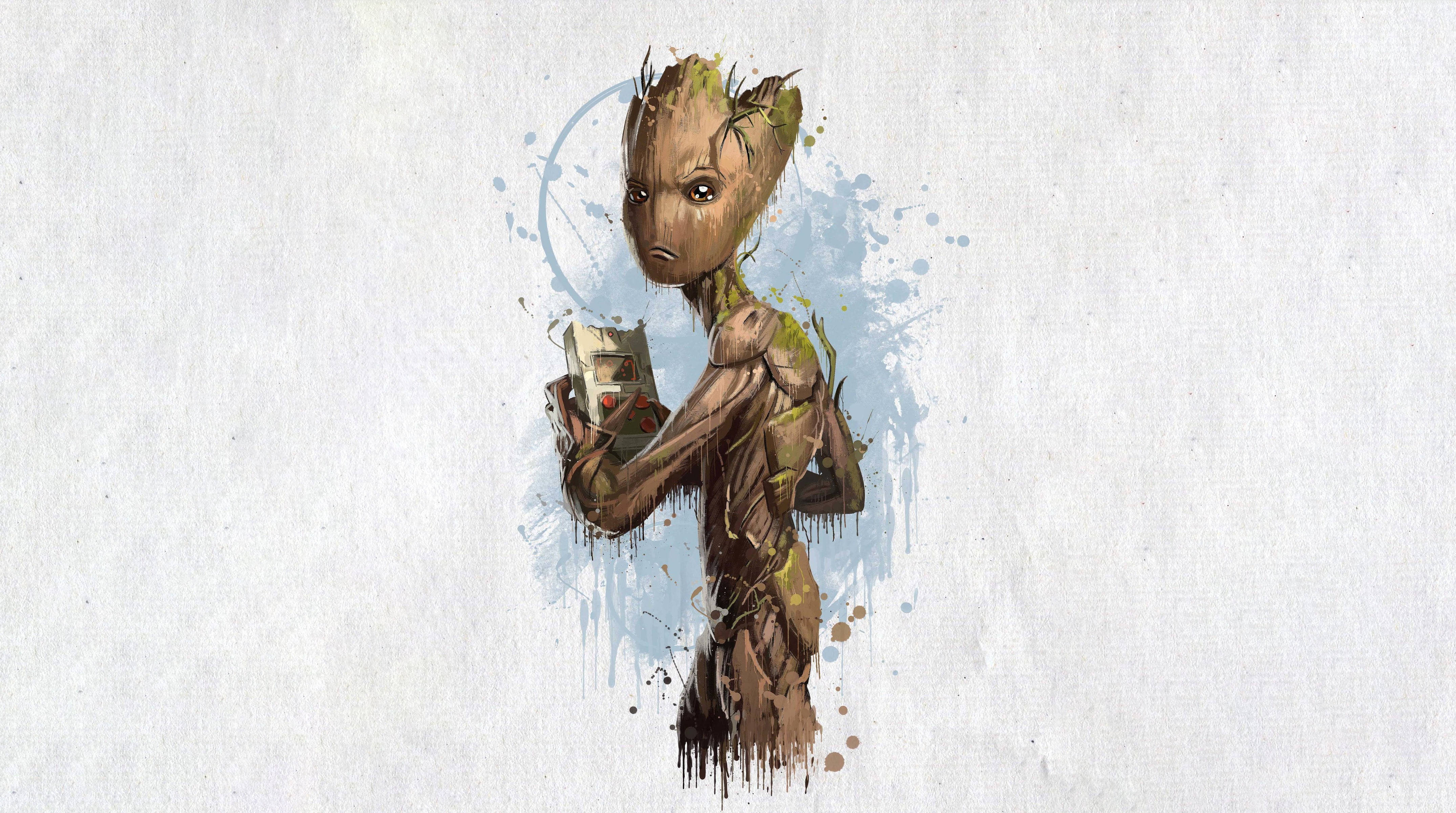 Groot, watercolor illustration, book, 4K Desktop Wallpaper