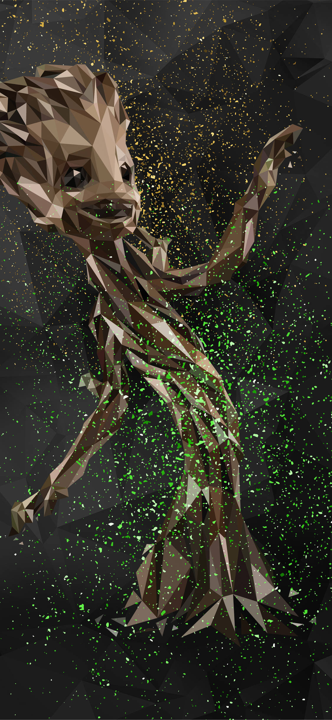 Groot, low-poly, brown tones, Full HD Phone Wallpaper