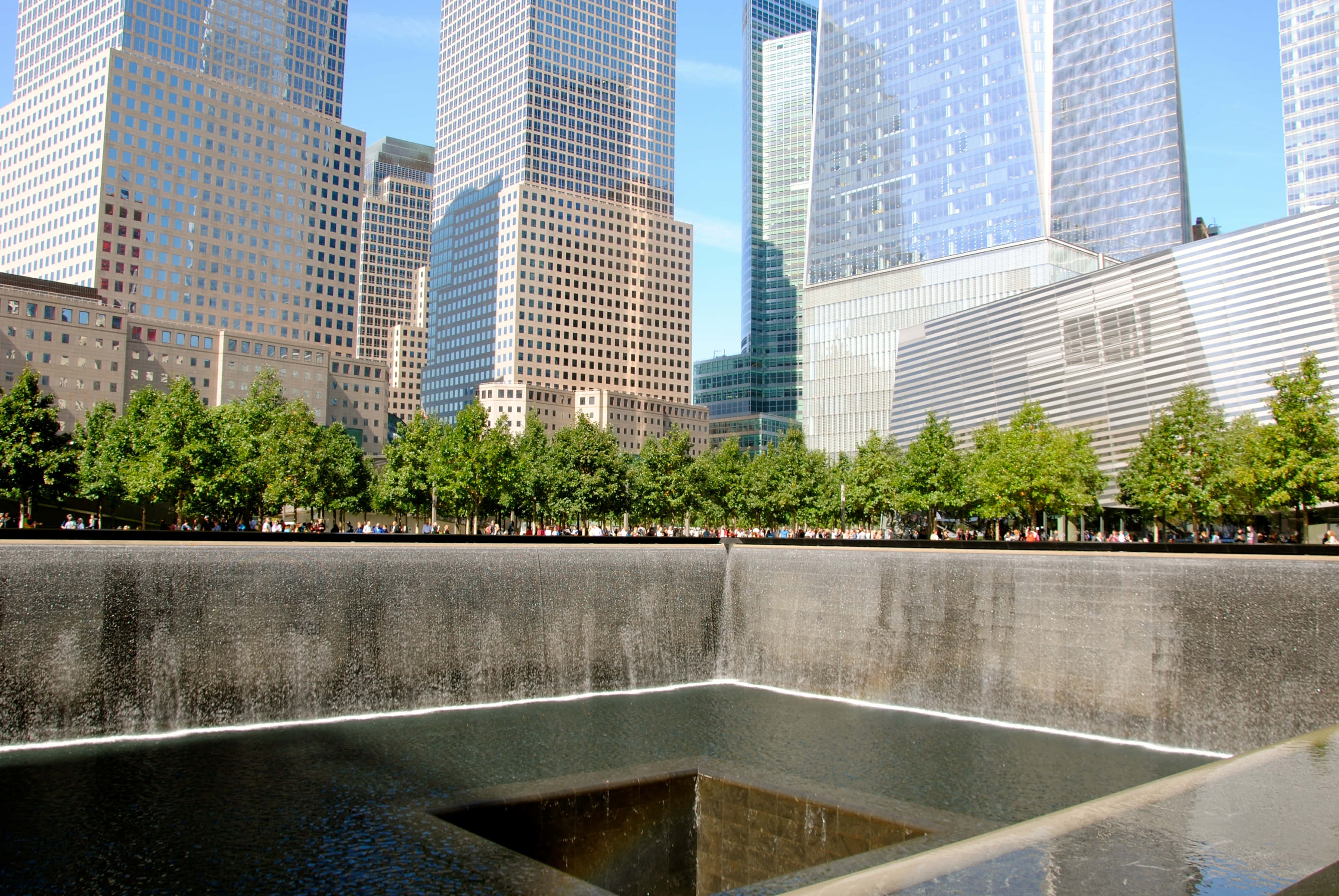 Ground Zero, reflecting pool, cascading water, 2K Desktop Wallpaper
