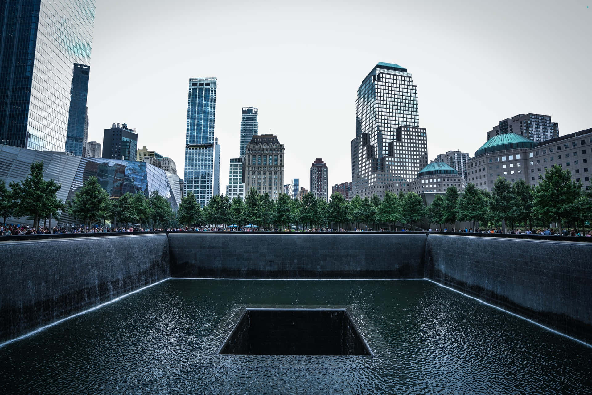 Ground Zero, reflecting pool, cascading water, Full HD Desktop Wallpaper