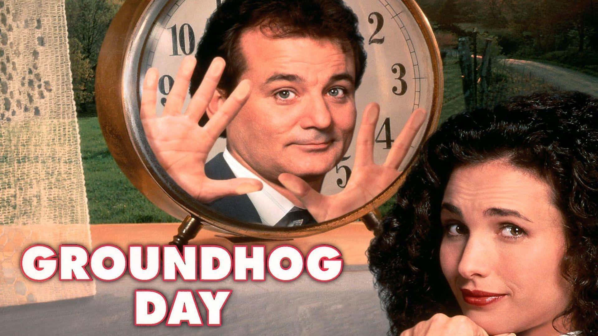 Groundhog Day, movie promotional artwork, clock, Full HD Desktop Wallpaper