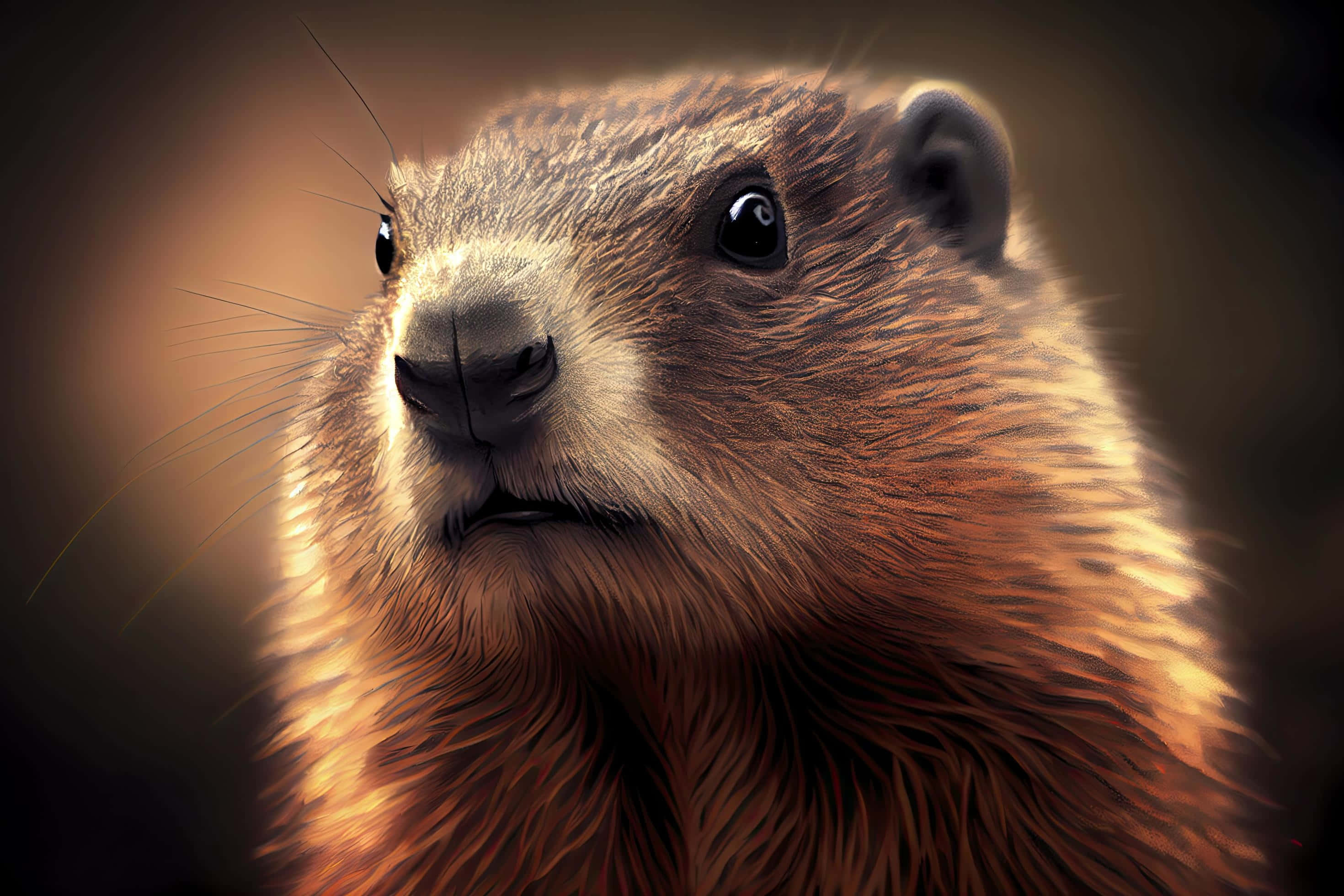 groundhog, brown fur, dark eyes, 2K Desktop Wallpaper