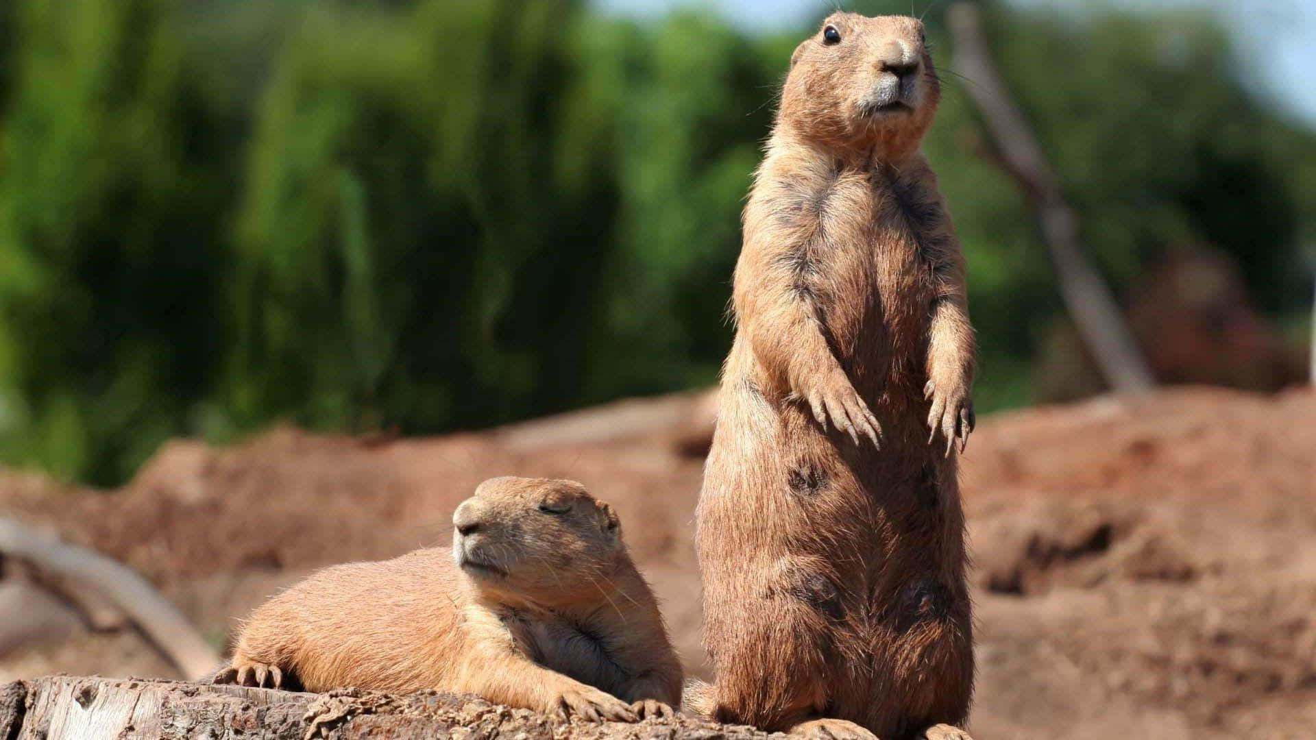 Groundhog Day, prairie dogs, sunlit dirt field, Full HD Desktop Wallpaper