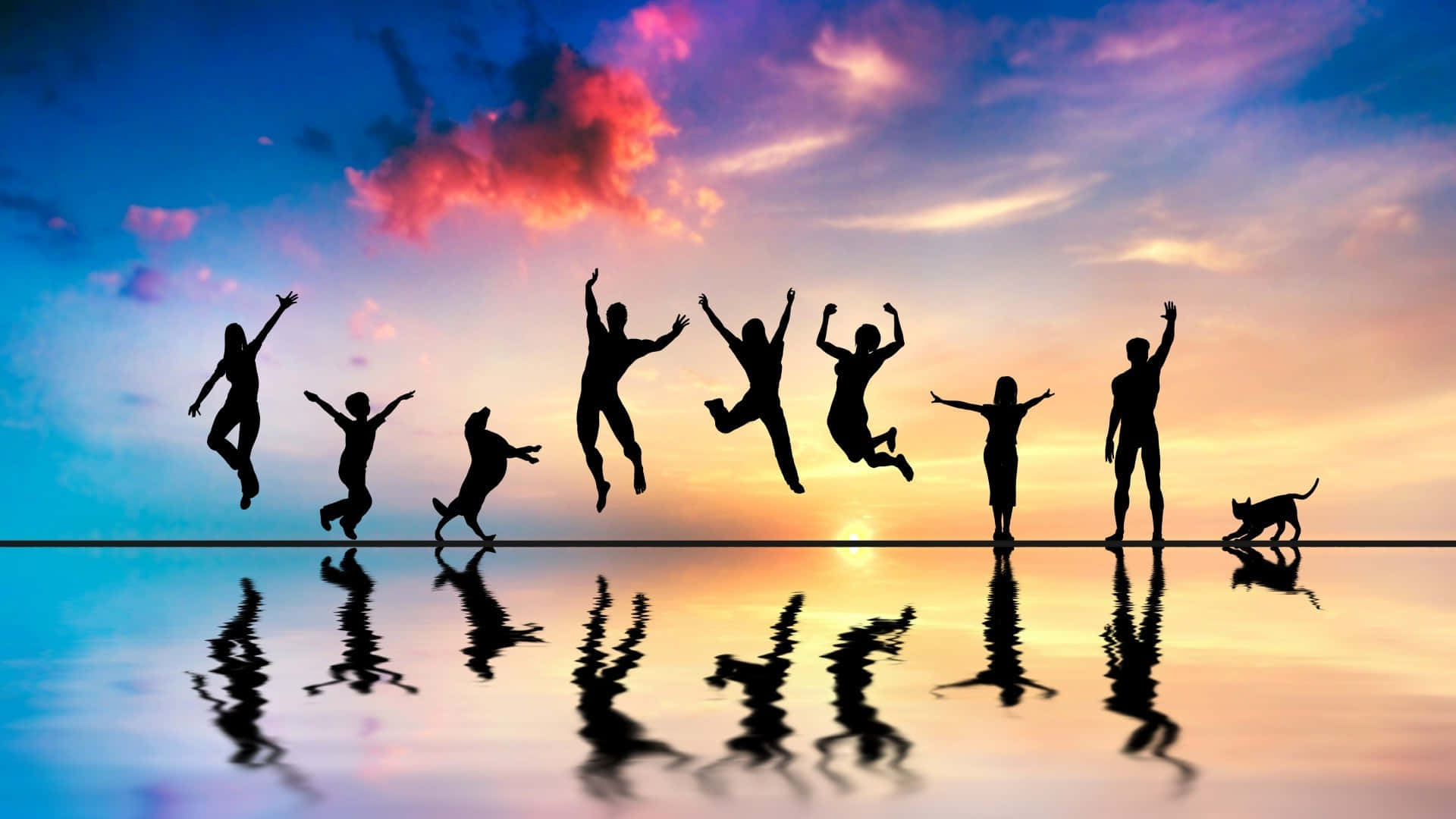 Group Of Friends, rainbow skies, vibrant sunset sky, Full HD Desktop Wallpaper
