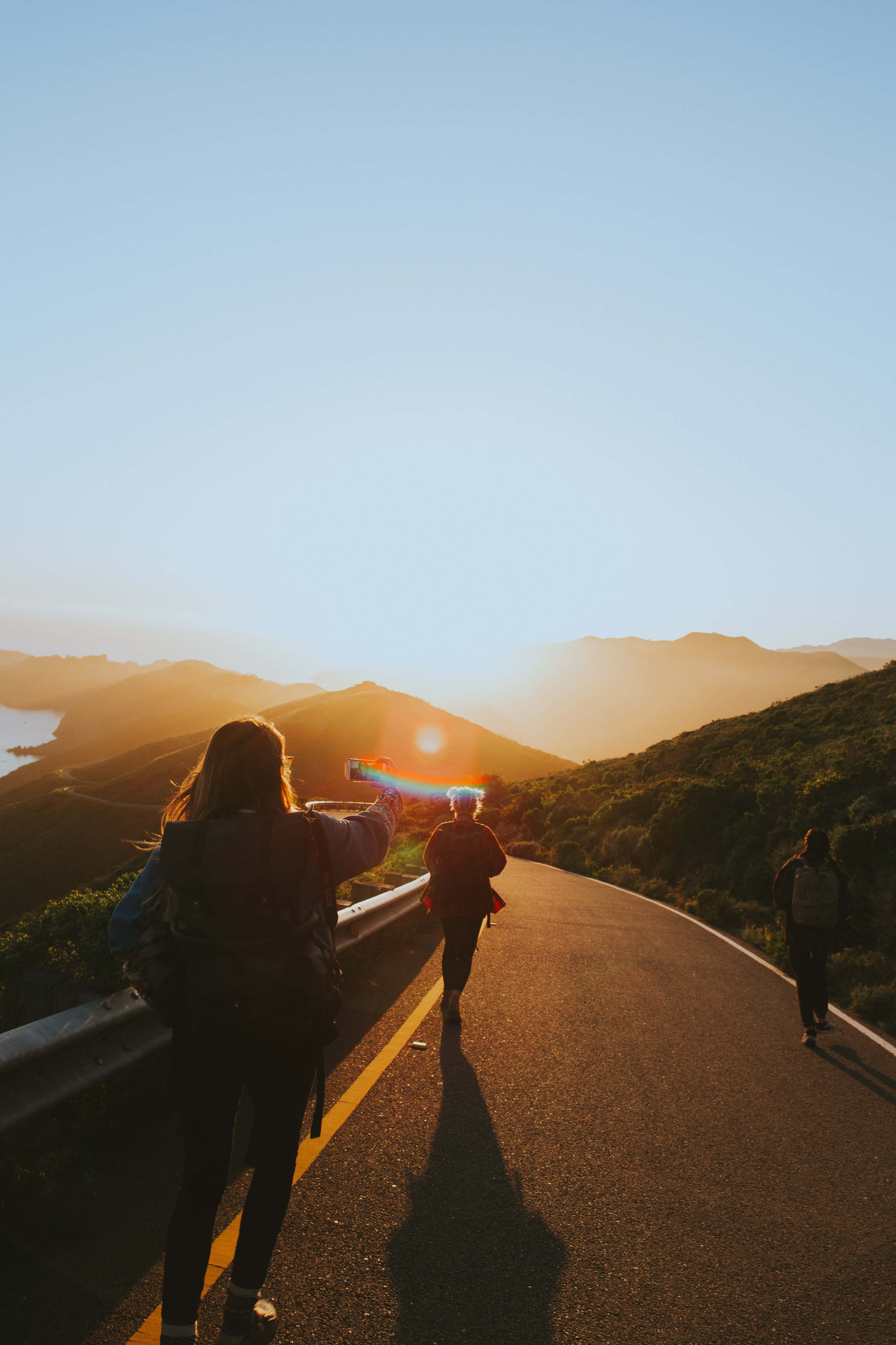 Group Of Friends, highway, sunset, 5K Phone Wallpaper
