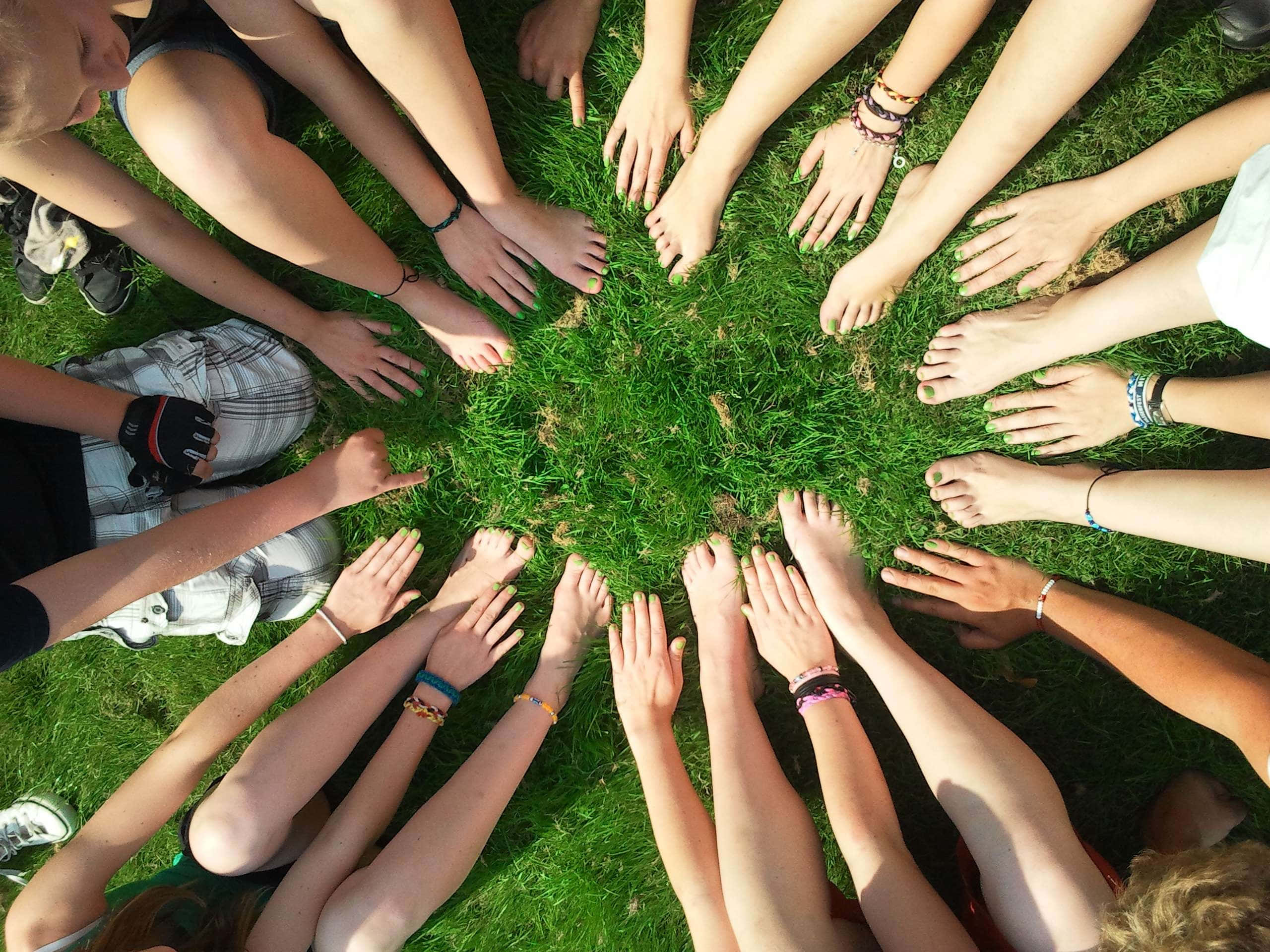 Group Of Friends, hands together, overhead view, 2K Desktop Wallpaper