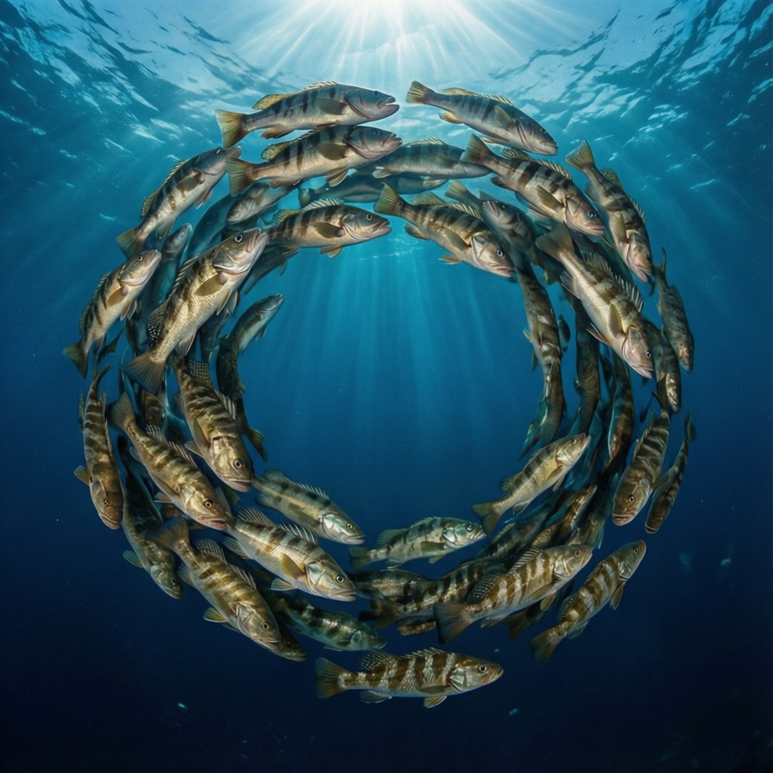 Grouper, circle, deep ocean, HD Desktop Wallpaper