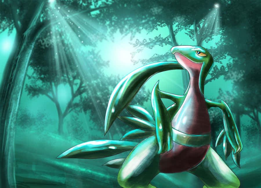 Grovyle, green forest, misty forest, SD Desktop Wallpaper