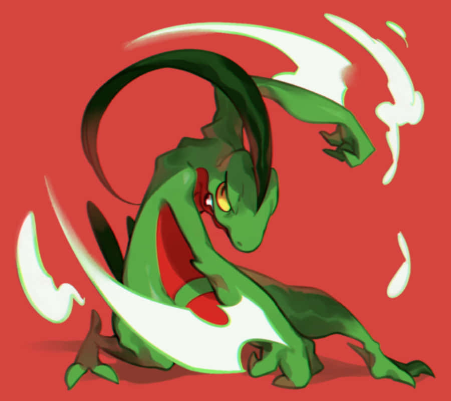 Grovyle, red background, glowing eyes, SD Desktop Wallpaper