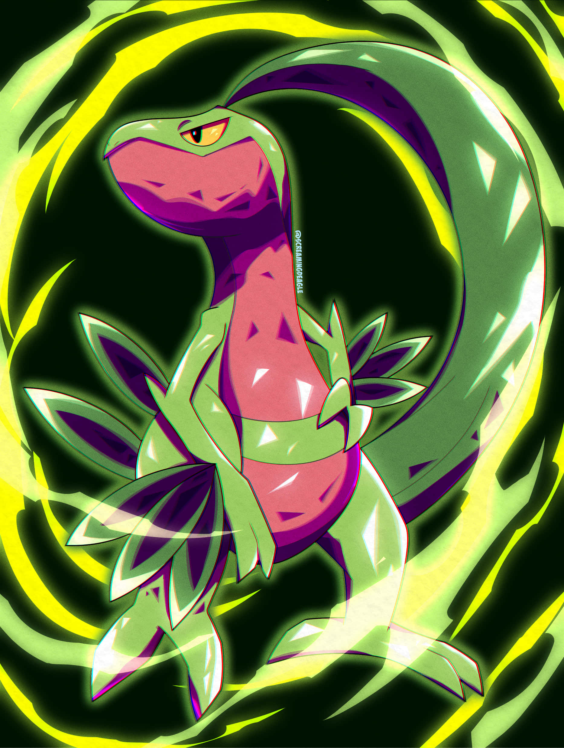 Grovyle, glowing lights, swirling yellow energy, Full HD Phone Wallpaper