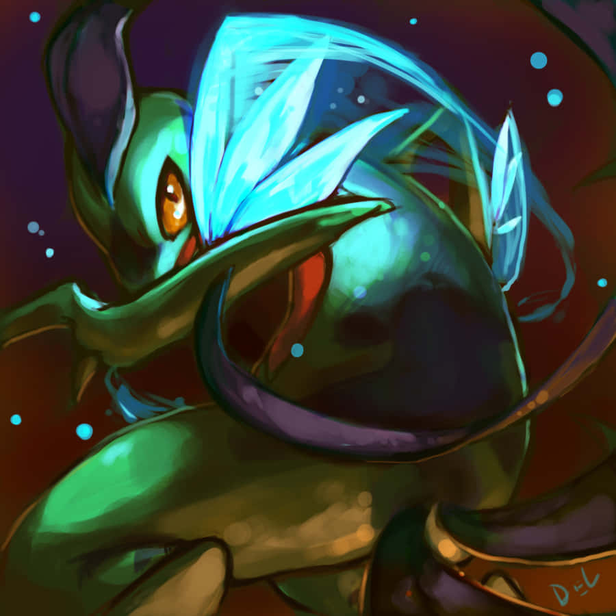 Grovyle, glowing green, cyan wings, SD Desktop Wallpaper