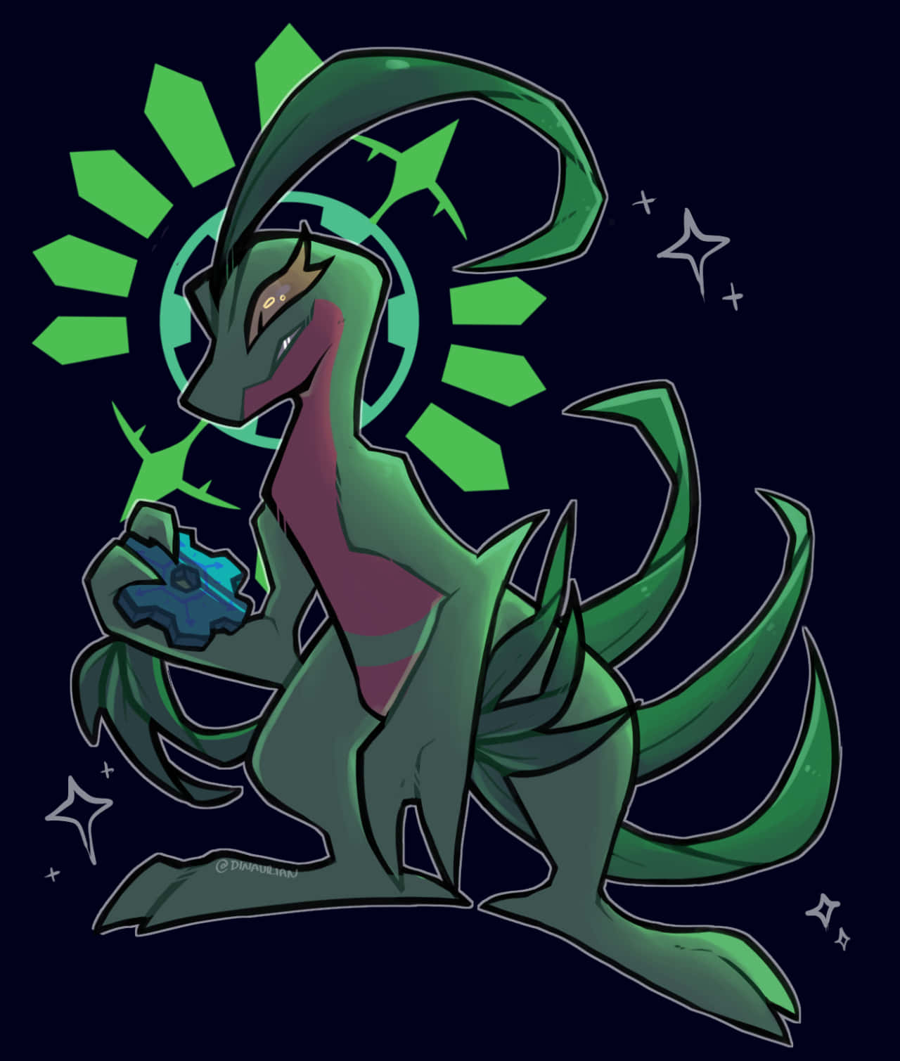 Grovyle, glowing sunburst halo, blue gem, HD Phone Wallpaper