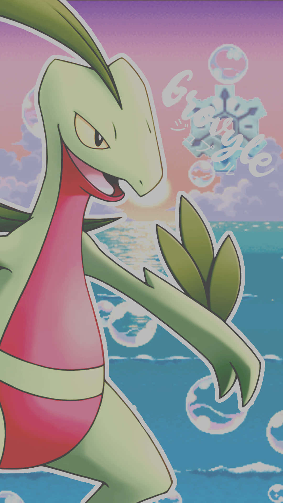 Grovyle, anime-style, pastel sunset ocean backdrop, Full HD Phone Wallpaper