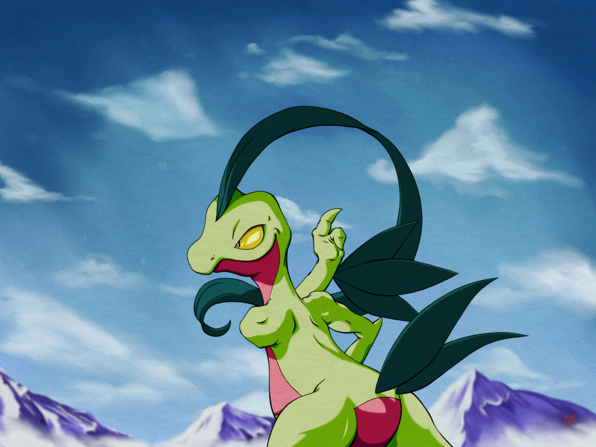 Grovyle, mystic forest, anime dragon, Full HD Desktop Wallpaper
