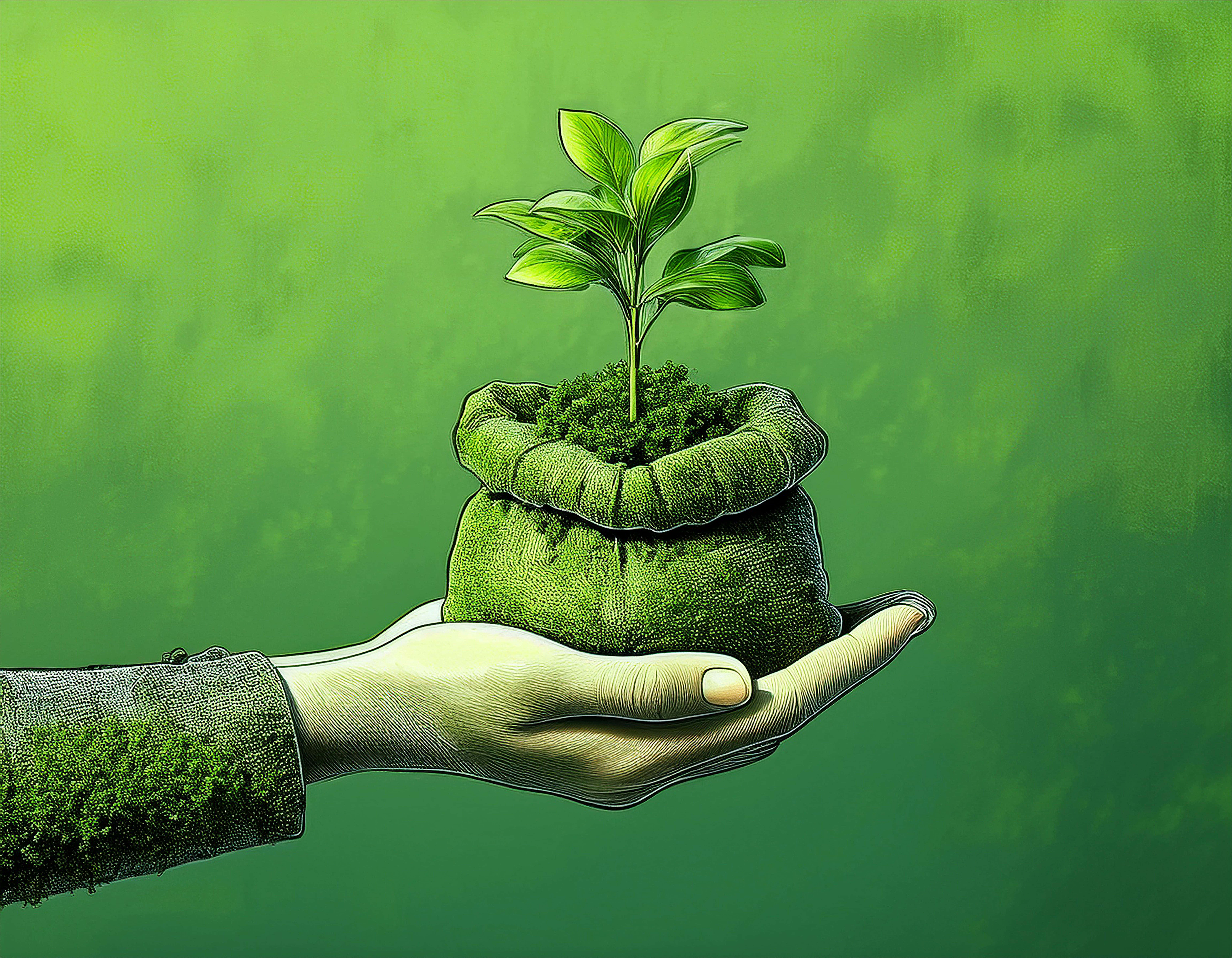 seedling growing, mossy sack, vibrant green plant, 8K Desktop Wallpaper