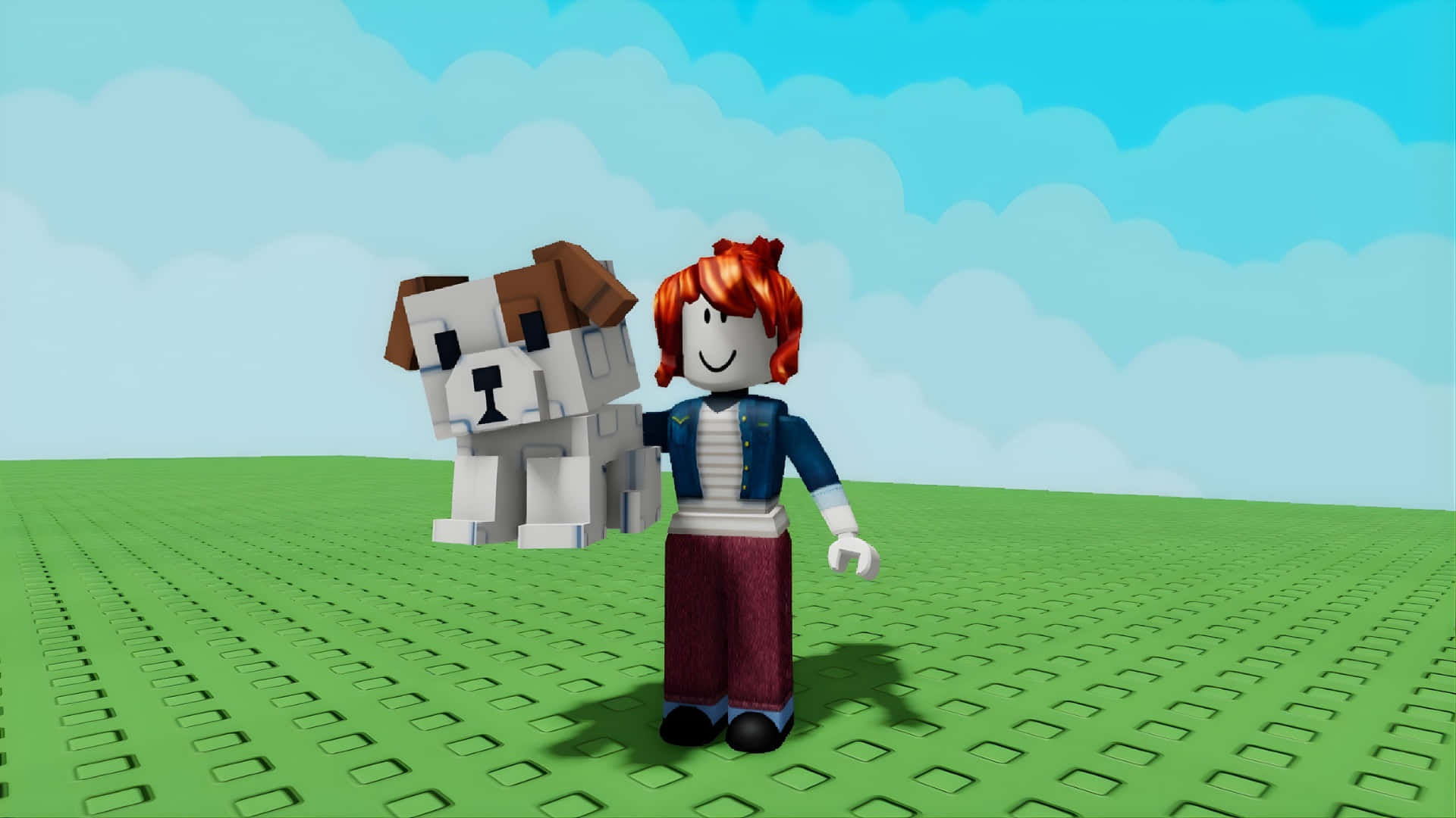 Grow A Garden, red-haired avatar, white and brown dog, Full HD Desktop Wallpaper