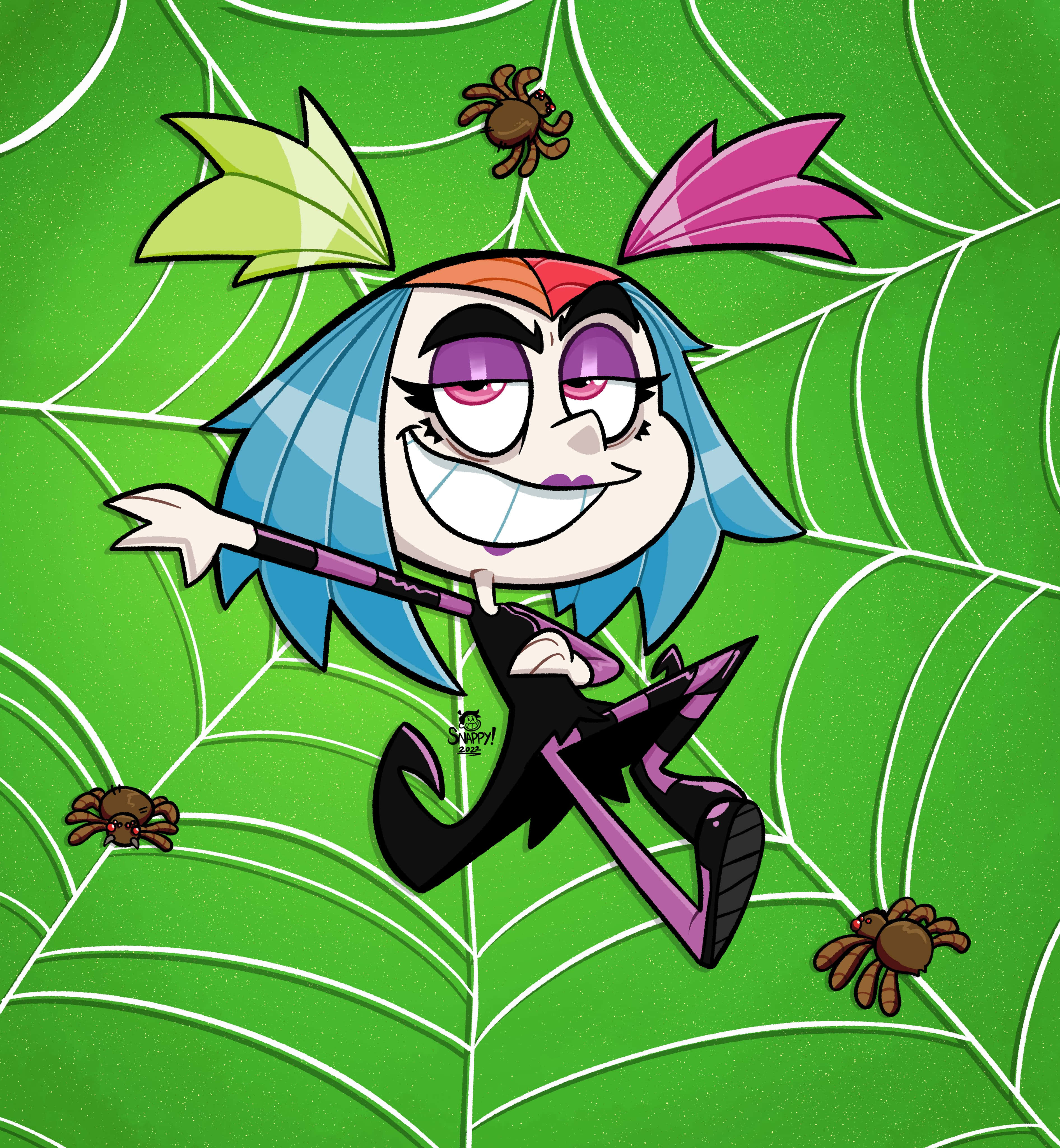 Growing Up Creepie, spider girl, blue hair, 4K Phone Wallpaper