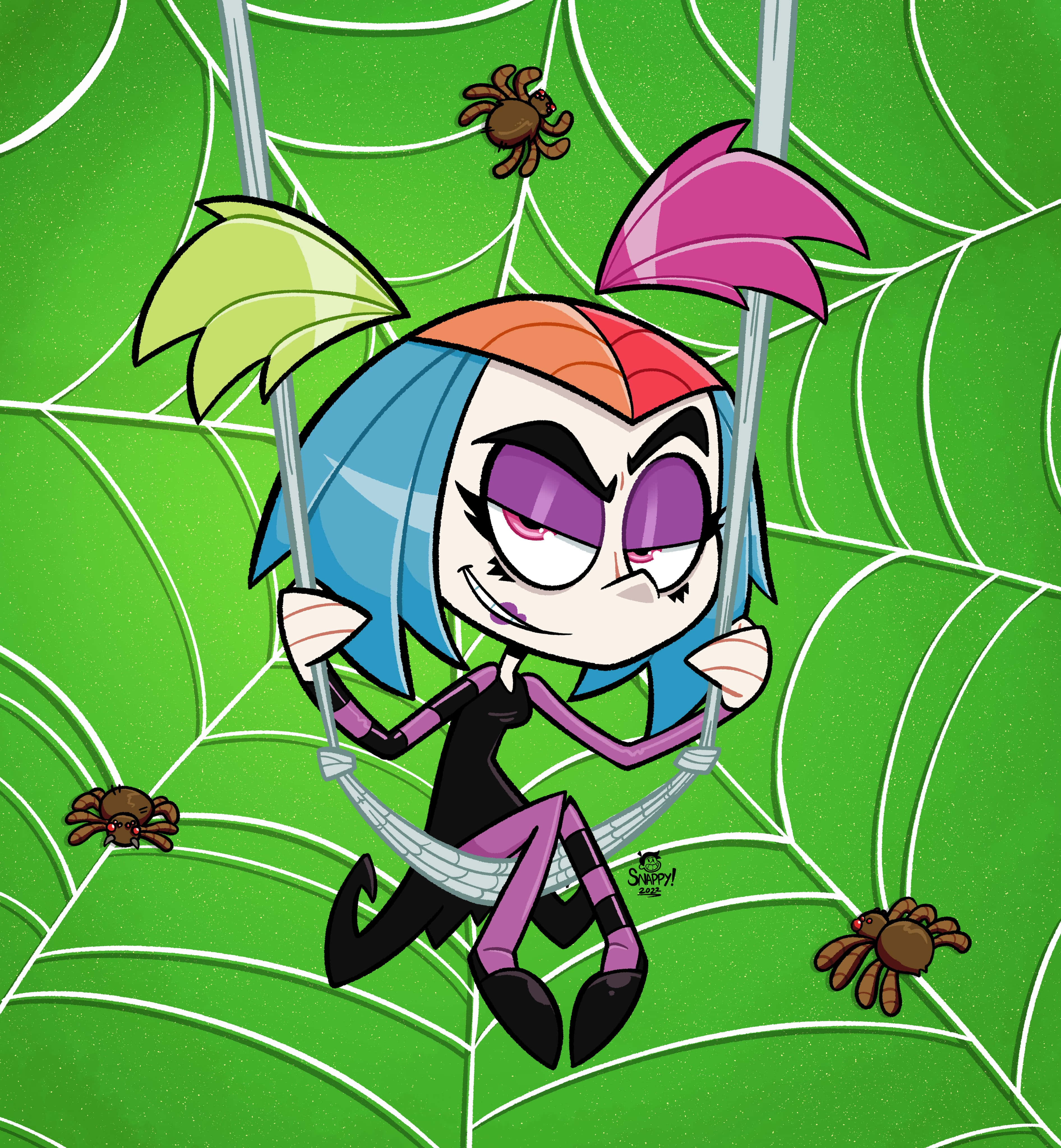 Growing Up Creepie, spider girl, blue hair, 4K Phone Wallpaper