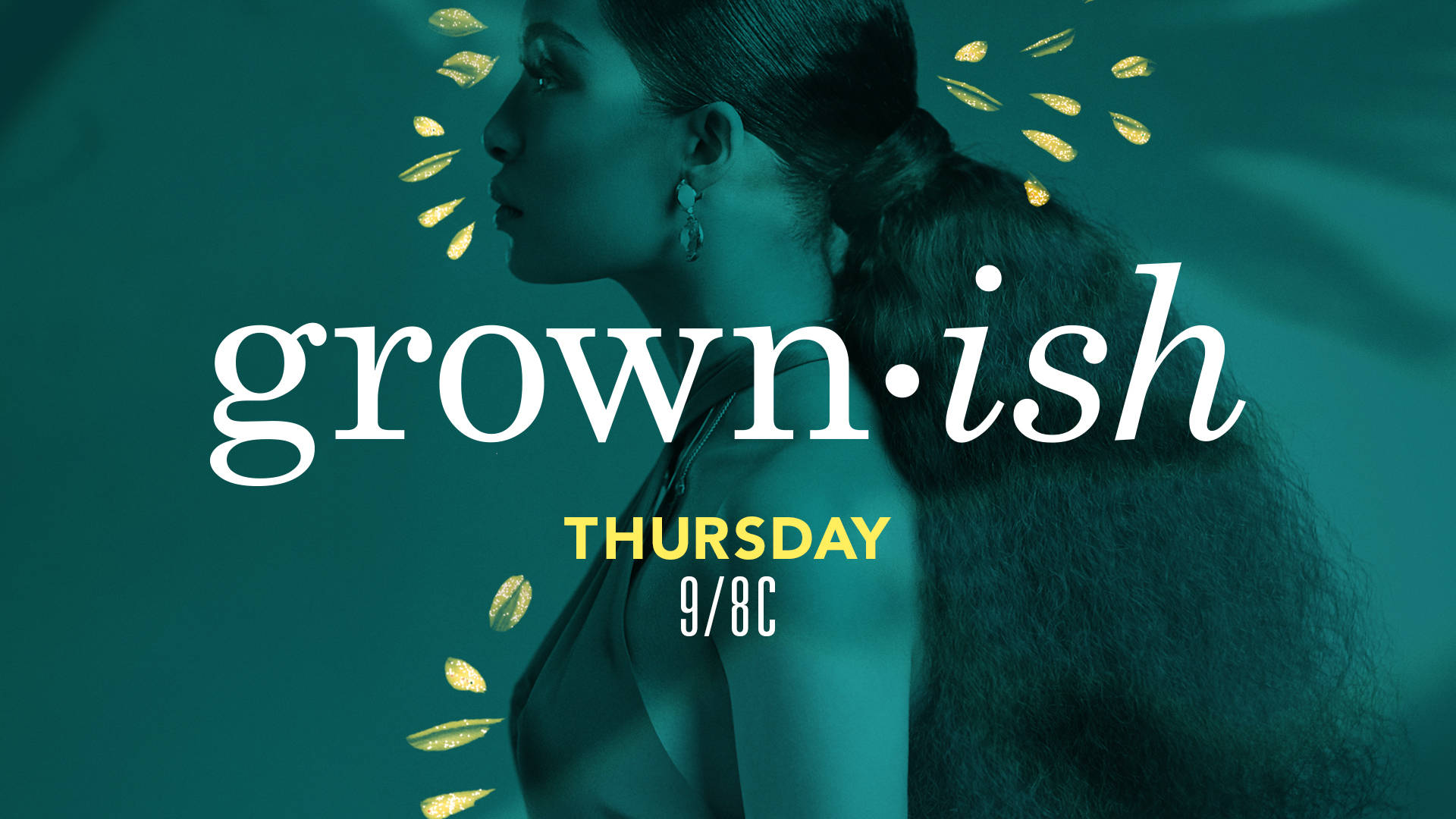 grown-ish, golden leaf accents, teal background, Full HD Desktop Wallpaper