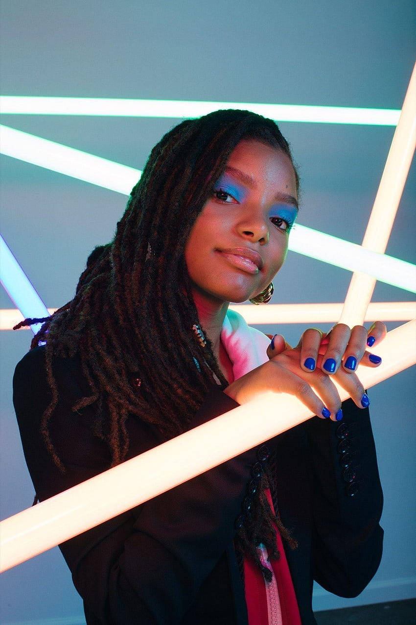dreadlocks, neon lights, blue eyeshadow, SD Phone Wallpaper