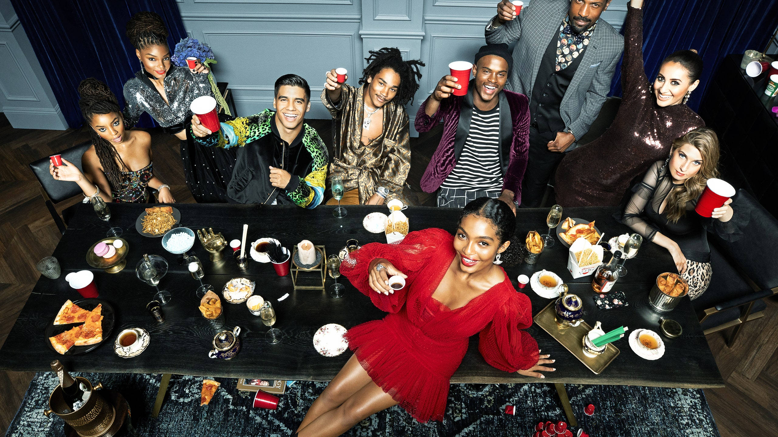 Grown Ish, dining table, red cups, 2K Desktop Wallpaper